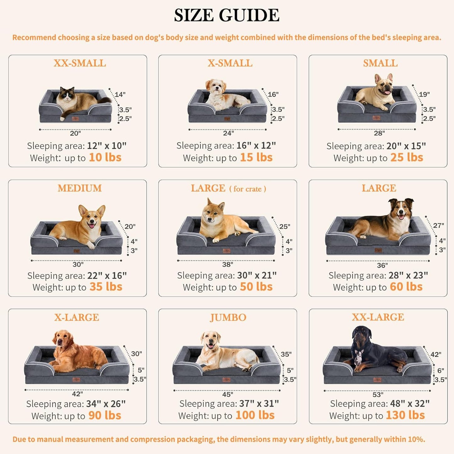 Comfort Expression Small Dog Beds Waterproof Orthopedic Foam Dog Sofa Beds for Medium Dogs Comfy Pet Bed with Washable Removable Cover & Non-Slip Bottom(Small,Dark Grey)