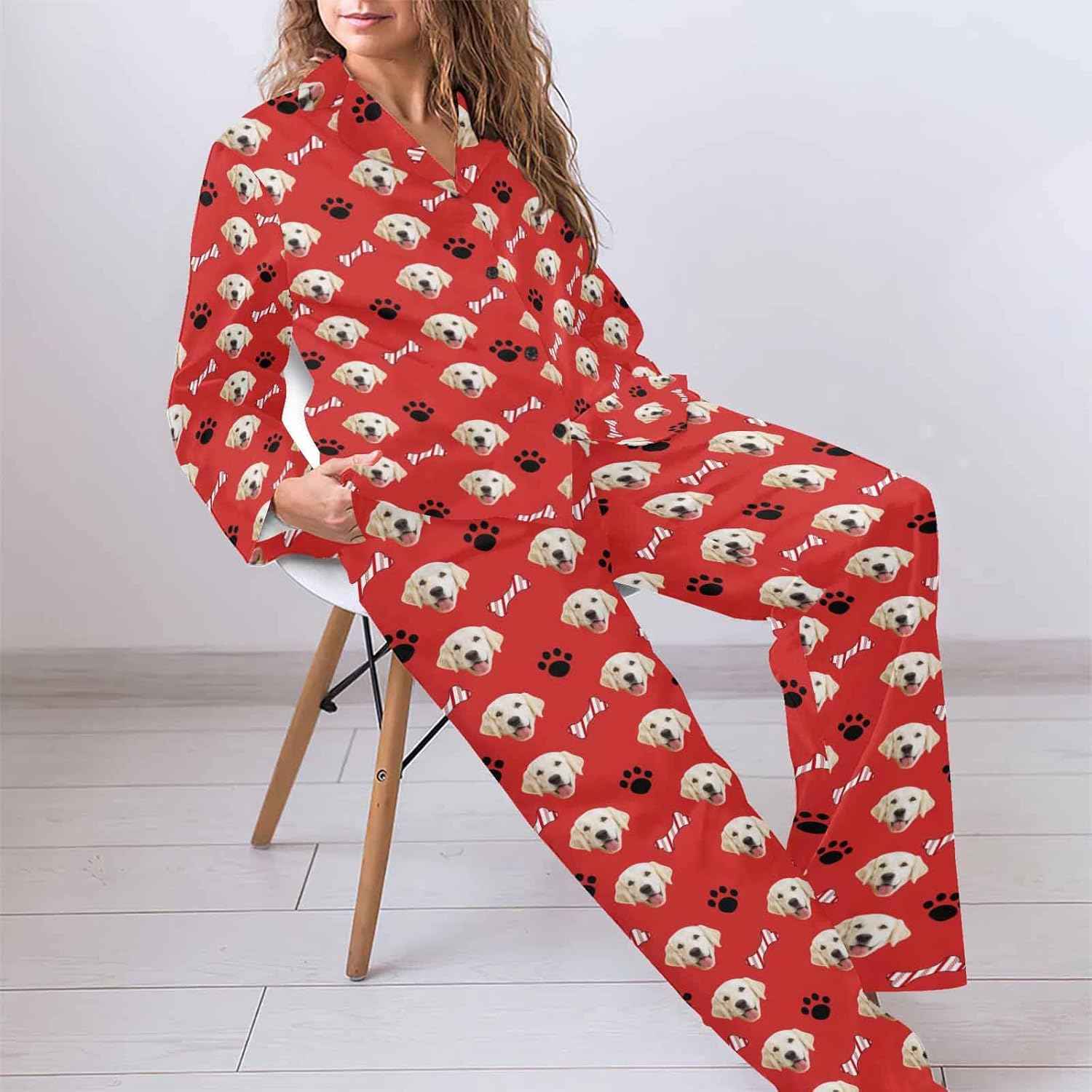 MyPupSocks Custom Face Pajamas for Women Set, Personalized Photo Long Sleepwear XS-XXL
