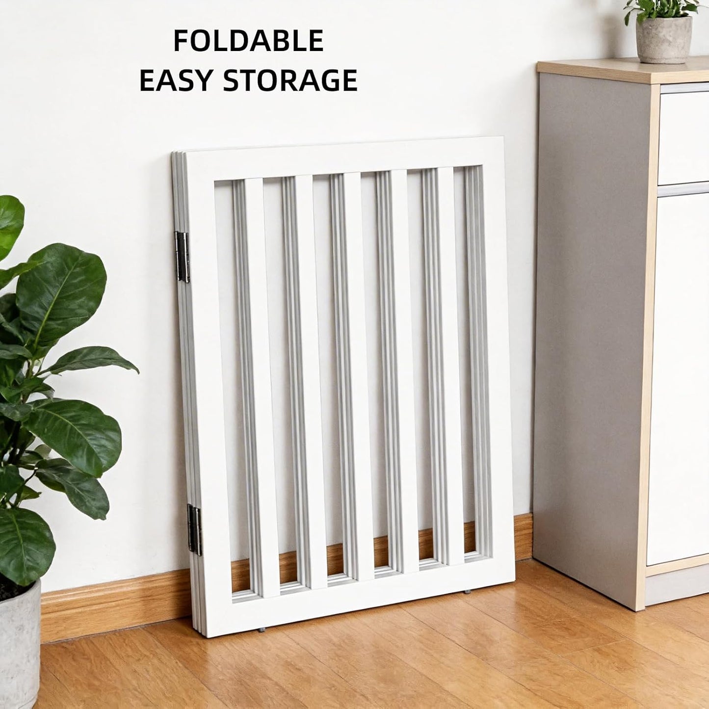 Dog Gate Indoor, Freestanding Dog Fence for The House, Doorways, Hallways,or Stairs,Pet Gate Foldable Wooden,Expandable 32" Height 4 Panels,White
