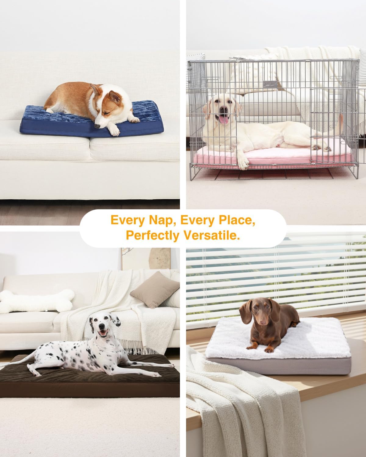 KSIIA Orthopedic Dog Bed Dog Crate Bed Waterproof for Large Dogs Deluxe Plush Washable Pet Mat with Egg Crate Foam & Removable Cover, 35 x 22 Inch, Gray