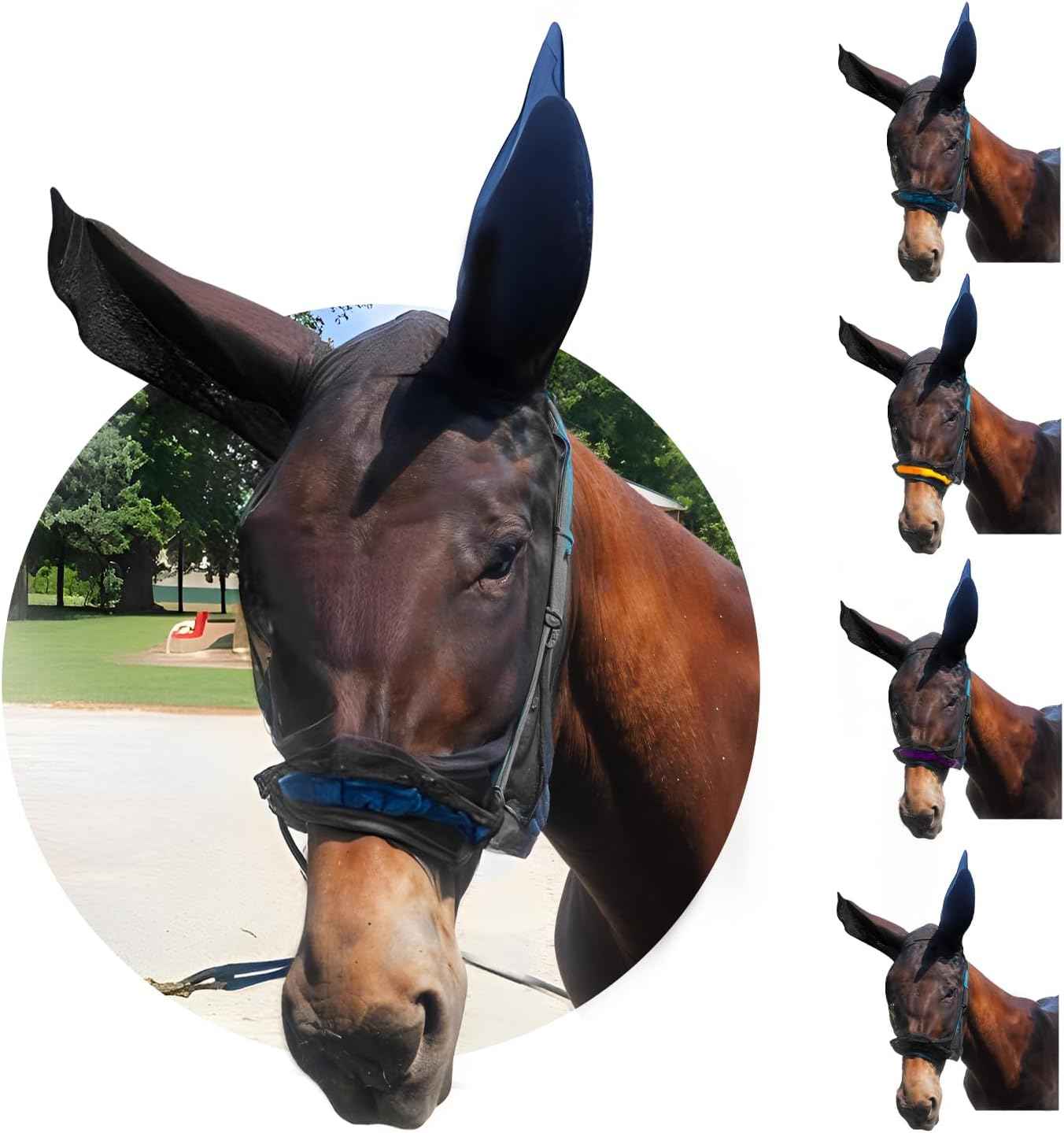 Donkey Fly Mask with Long Ears - (Blue) Half Hoodie for Standard Donkey Fly Mask with Ears Protection from Insects and Bugs, Soft Mesh Fabric with Adjustable Fastener, Flymask for Donkeys Made in USA