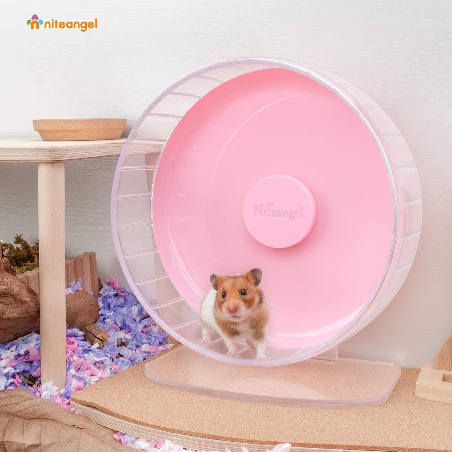 Niteangel Super-Silent Hamster Exercise Wheels: - Quiet Spinner Hamster Running Wheels with Adjustable Stand for Hamsters Gerbils Mice Or Other Small Animals (M, Pink)