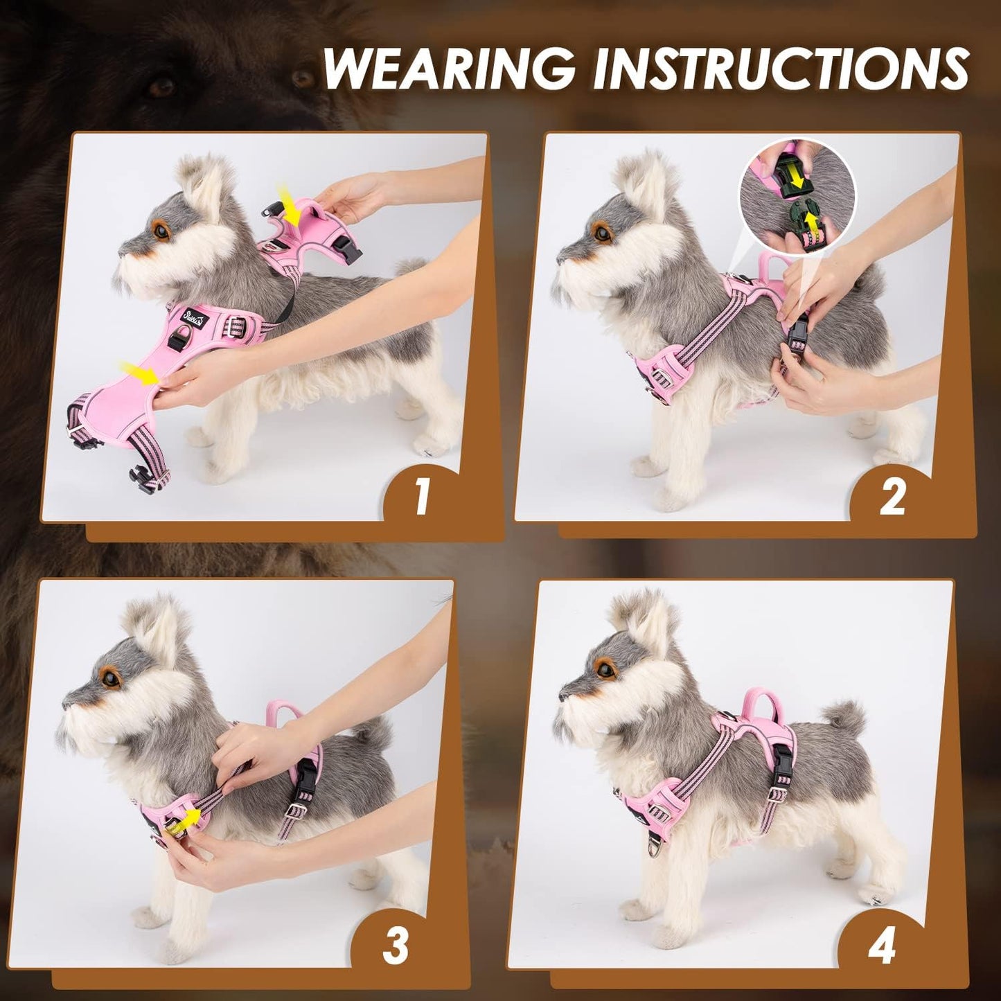 SlowTon No Pull Dog Harness, No Choke Pet Harness with 2 Leash Clips and Easy Control Vertical Handle, Adjustable Soft Padded Dog Vest for Small, Medium and Large Dogs (Pink, Medium)