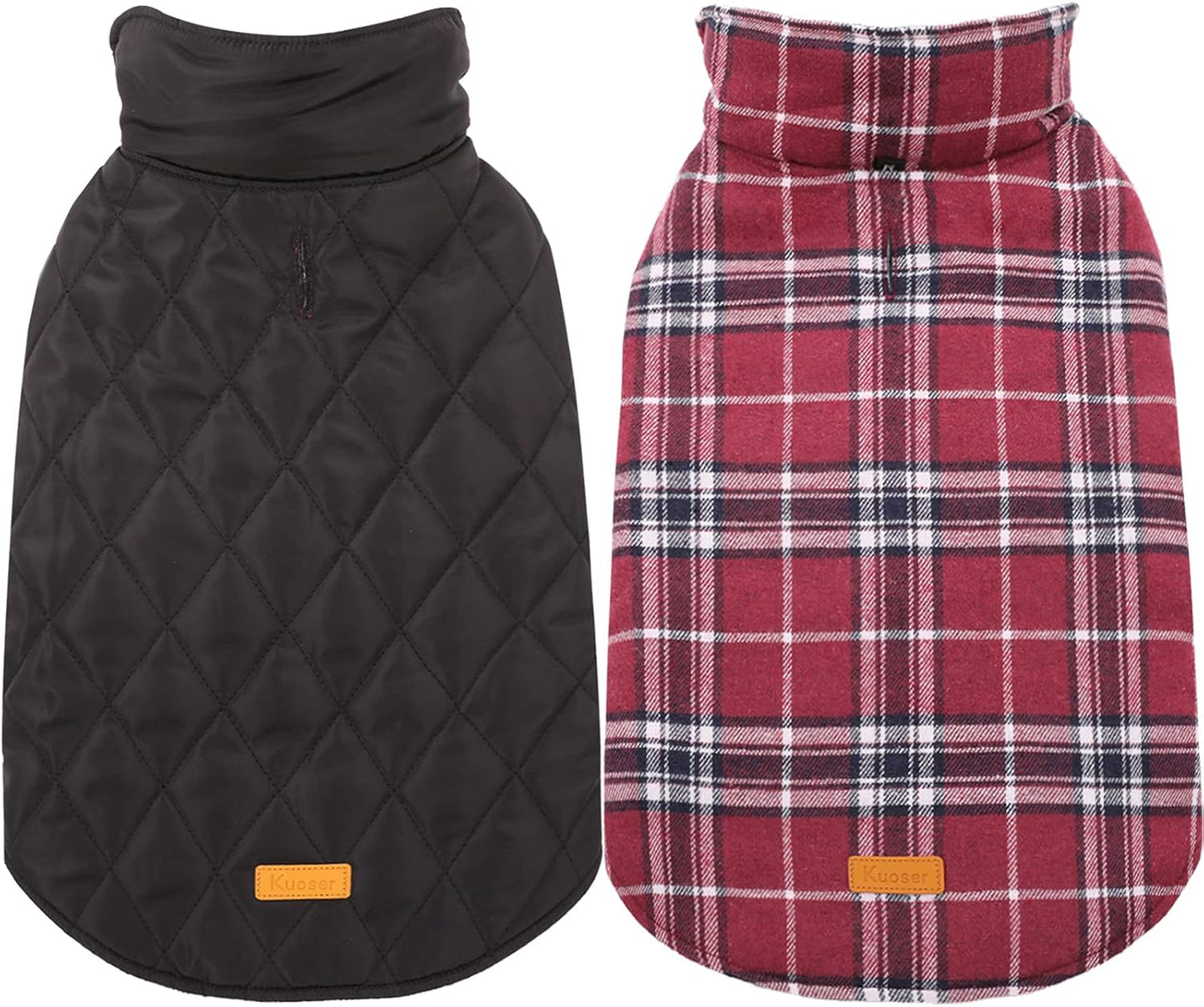 Kuoser Waterproof Dog Coat, Reversible Dog Jacket for Large Dogs, Adjustable Durable Doggie Winter Coat for Groowing Puppies Warm Puppy Cold Weather Apparel, Red L