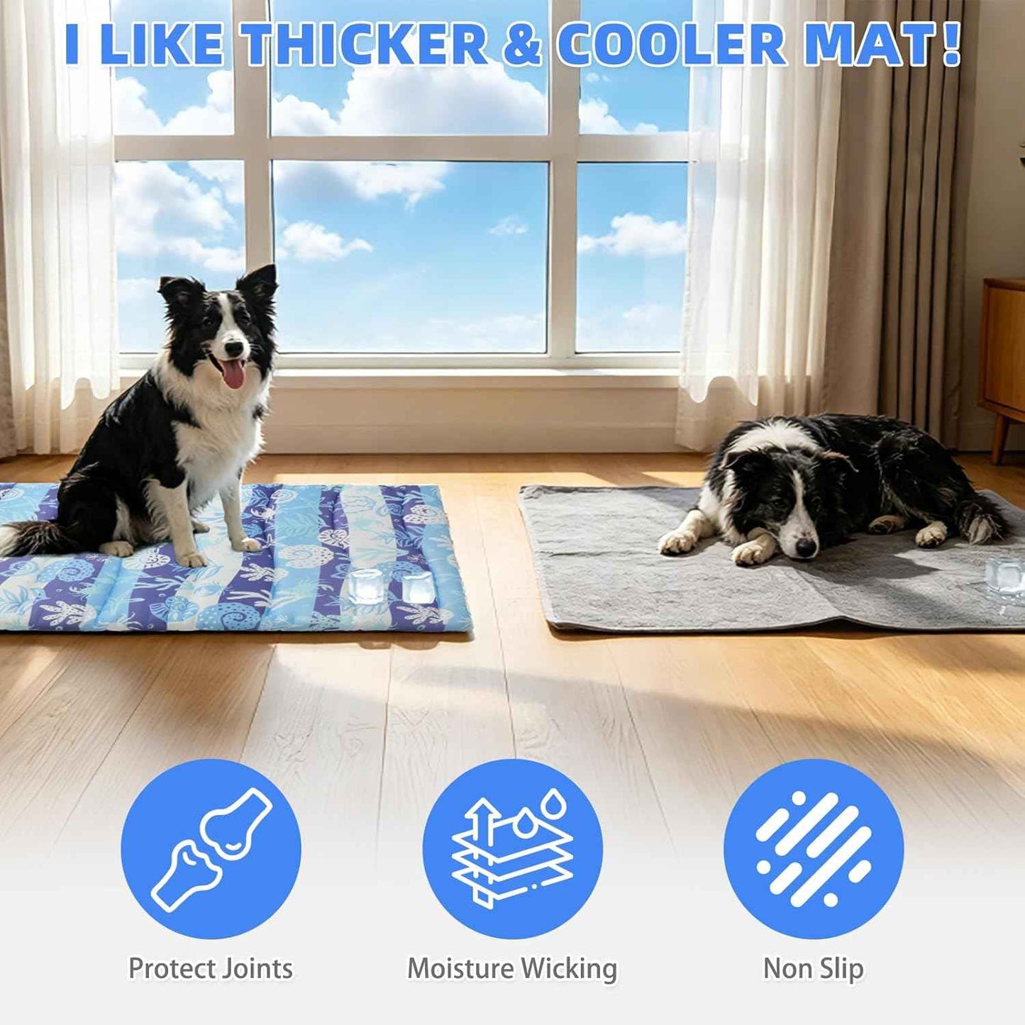 KOOLTAIL Dog Cooling Mat, Extra Thick Large Cooling Dog Bed for Summer Indoor/Outdoor, 48"*28" Reversible Washable Pet Pad with Chill Cool Fiber, Non-Toxic Portable Puppy Cat Blanket for Kennel, Blue