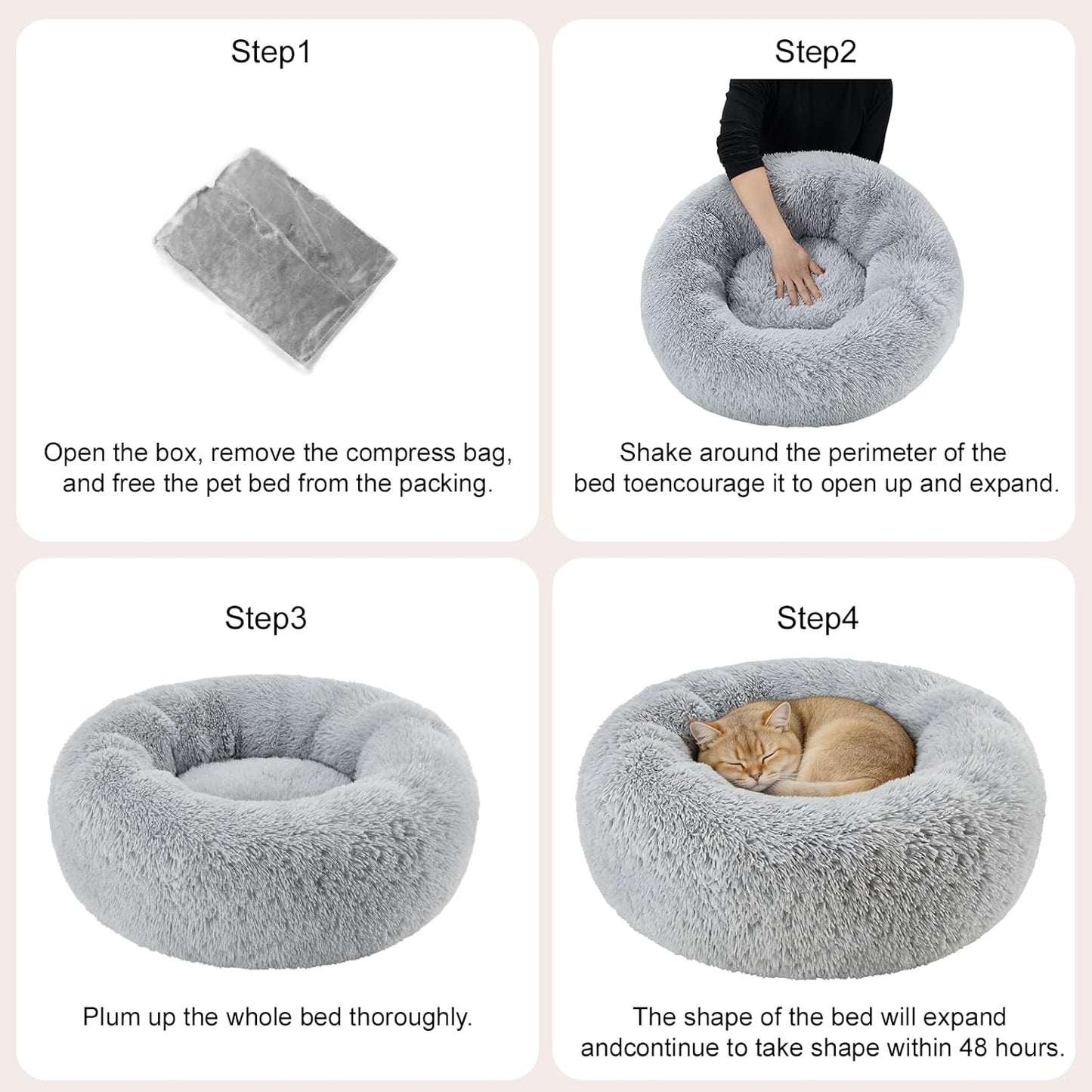 Dog Calming Beds for Small Medium Large Dogs - Round Donut Washable Puppy Dog Bed, Anti-Slip Faux Fur Fluffy Donut Cuddle Anxiety Cat Pet Bed(Light Grey 20")