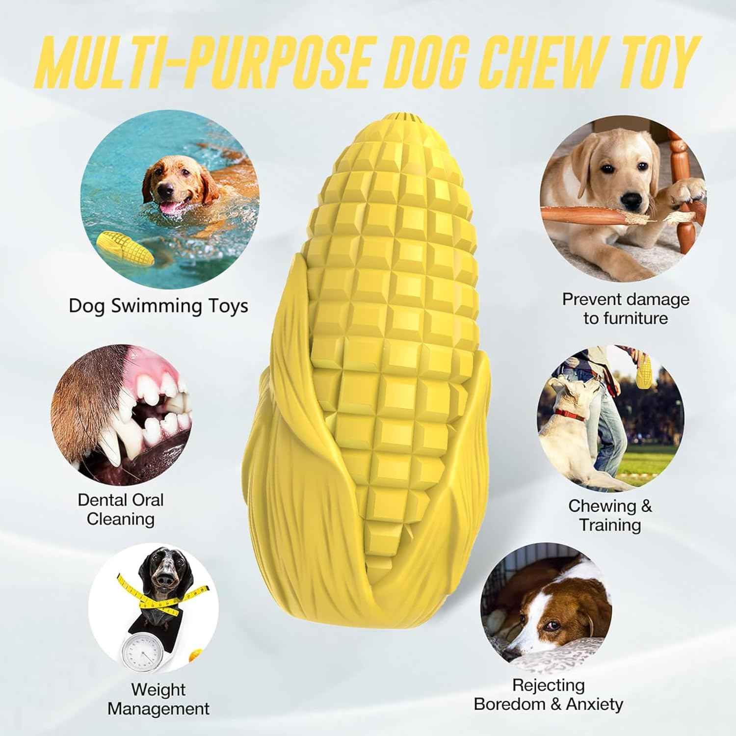 Dog Chew Toys for Aggressive Chewers,Idestructible Tough Durable Squeaky Interactive Dog Toys，Durable Dog Teeth Cleaning Toy for Medium Large Breeds，Corn Stick Toy (Yellow)