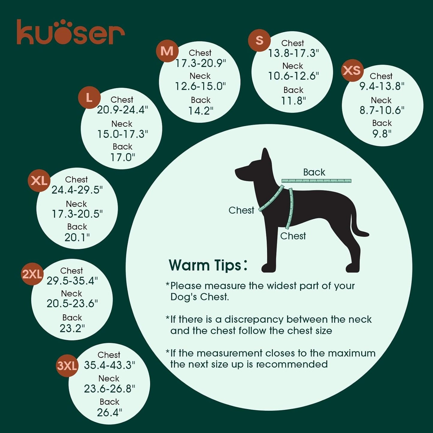 Kuoser Waterproof Dog Coat, Reversible Dog Jacket for Small Dogs, Adjustable Durable Doggie Winter Coat Warm Cozy Puppy Cold Weather Apparel from Small to Large Breed, Green S