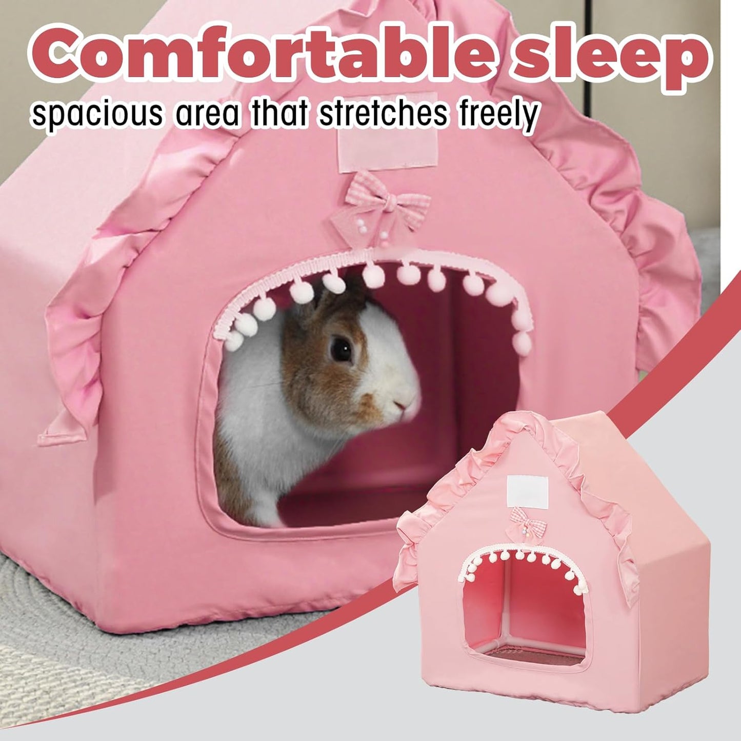 Bunny Tent Guinea Pig House, Machine Washable Guinea Pig Hide Tent Houses & Habitats, Small Animal Bed Hideout Sleeping Bed for Chinchilla Hamster Rat with Cushion（Pink）