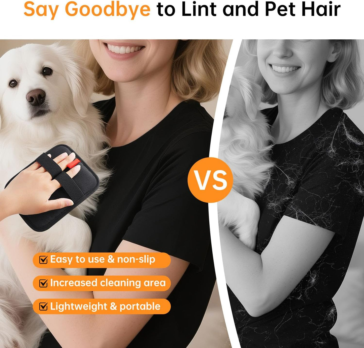 2 Pcs Pet Hair Removal Gloves, Reusable Electrostatic Pet Cat Dog Hair Remover Grooming Gloves Brush Tool for Couch, Furniture, Carpet, Car Seat (2 Pack Black)