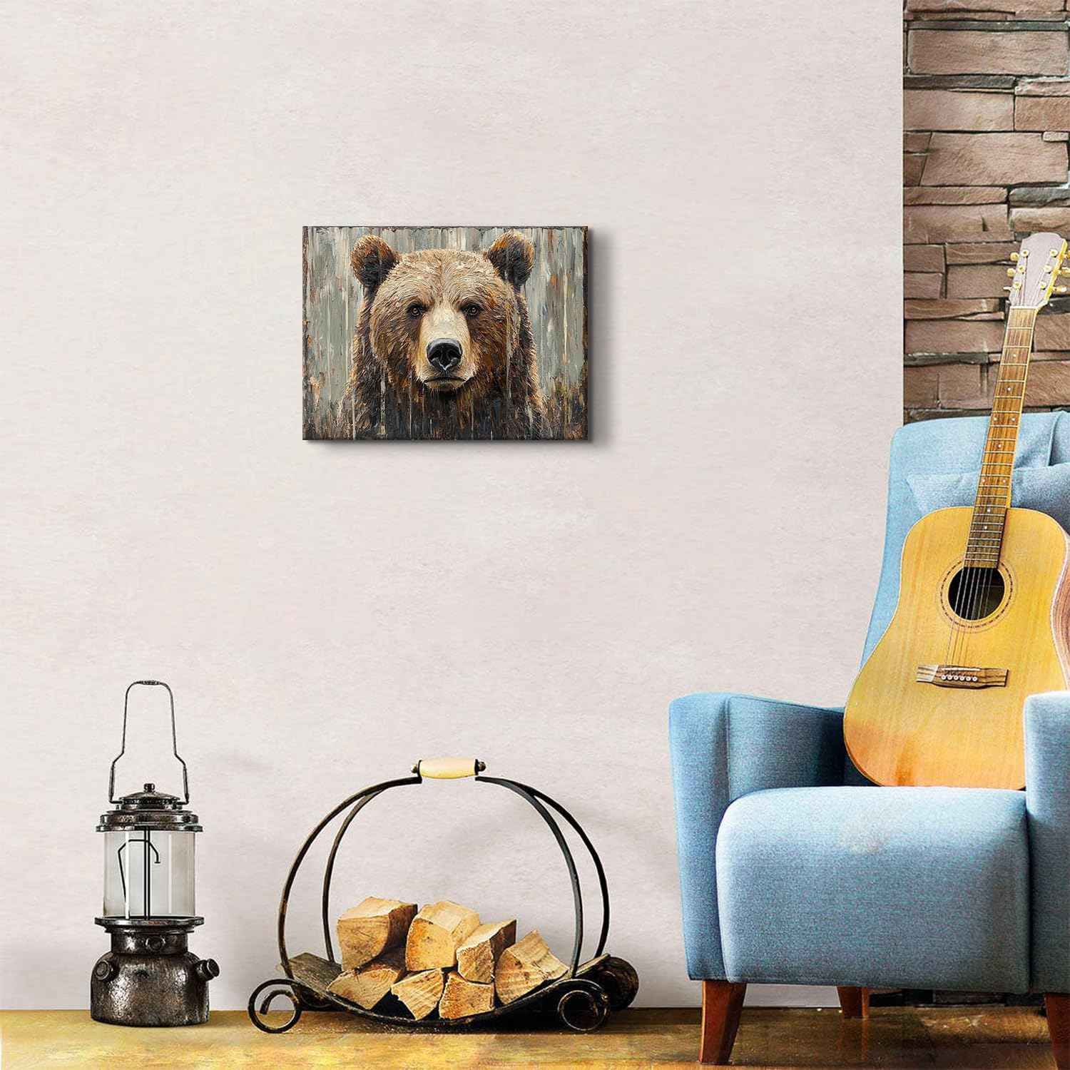 Rustic Bear Pictures Wall Decor Bear Wall Art Farmhouse Animal Decor for Bathroom Bedroom Vintage Animal Head Canvas Prints Wildlife Themed Nursery Painting Hunting Cabin Artwork Home Decoration 12x16"