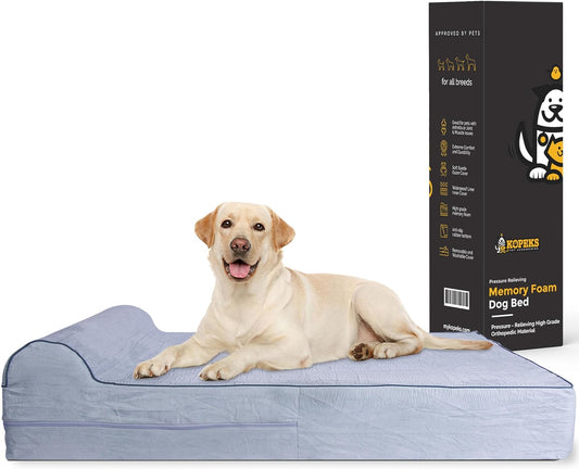 KOPEKS Orthopedic Memory Foam Dog Bed 7" Inch Thick Extra Large Dog Bed With Pillow Grey 50"x34"x10" Includes Waterproof Liner and Durable Removable Cover With Smart Design