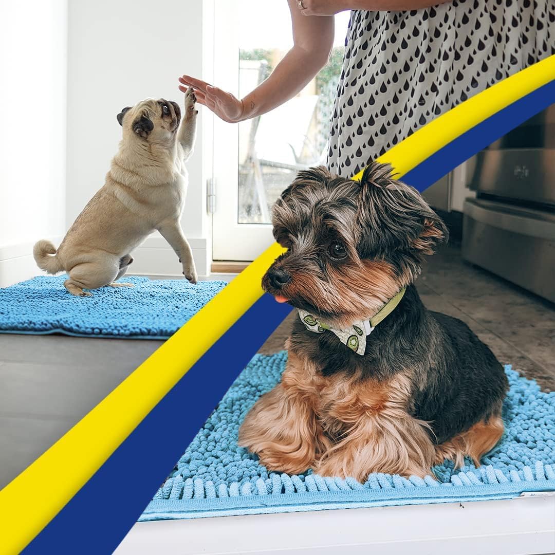 Muddy Mat® AS-SEEN-ON-TV Highly Absorbent Microfiber Door Mat and Pet Rug, Non Slip Thick Washable Area and Bath Mat Soft Chenille for Kitchen Bathroom Bedroom Indoor and Outdoor - Sky Blue 24" x 120"