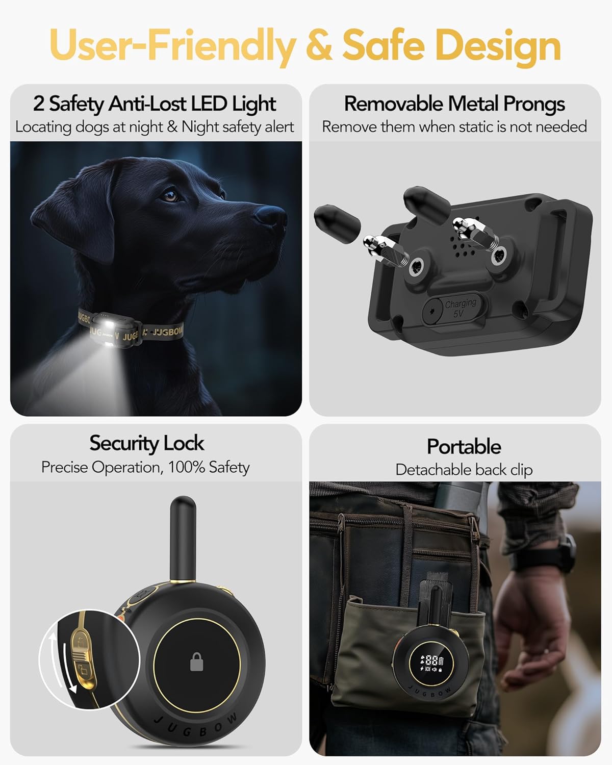 Dog Shock Collar - 3/4 Mile Dog Training Collar with Remote for Large Medium Small Dogs, Rechargeable IPX8 Waterproof E-Collar with 3 Training Modes, LED Light & Security Lock (Black)