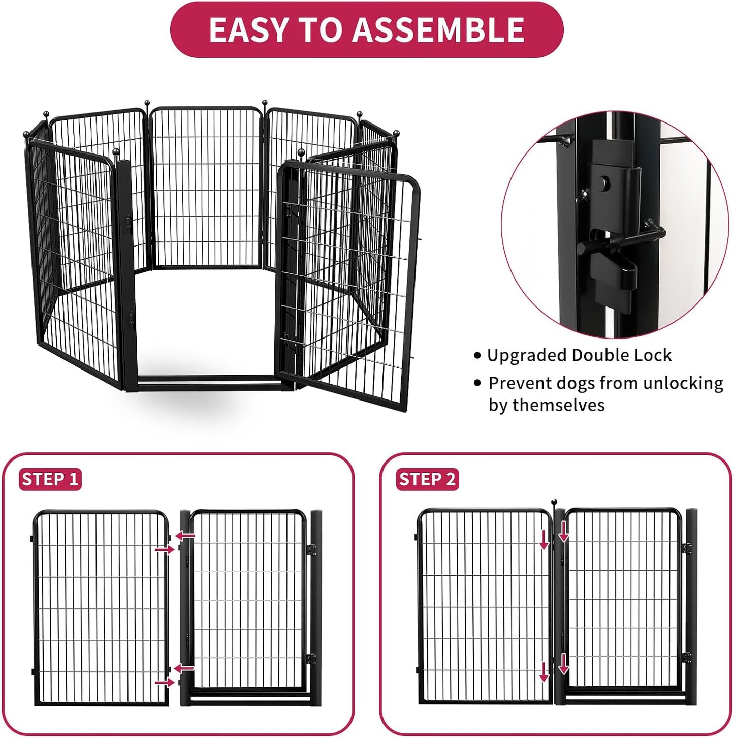 Dog Playpen, 40 inch 8 Panels Dog Fence with Extra Wide Gate, No-Tripped Pet Playpen Rustproof Dog Pen Indoor Puppy Playpen for Temporary Containment, Portable Pet Fence for RV Camping