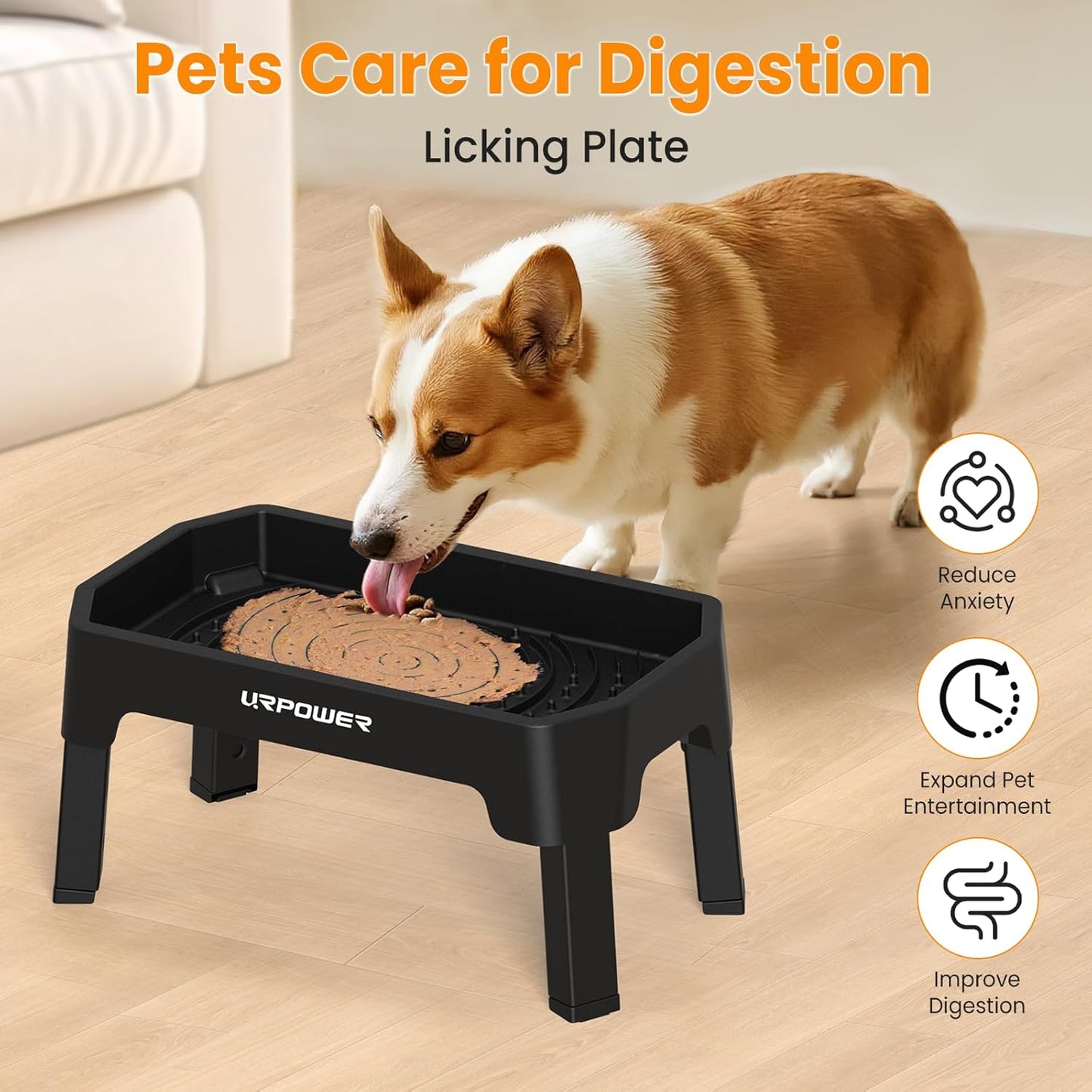 URPOWER 3-in-1 Elevated Dog Bowls - Mess Proof Double Deck 4 Height Adjustable Raised Stand with 2 Stainless Steel Food Bowls & Licking Plate for Small, Medium & Large Dogs