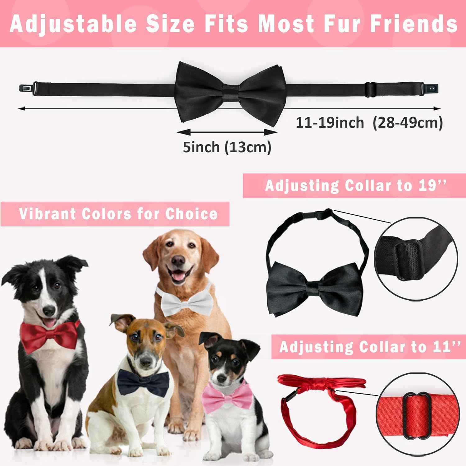 KOOLMOX Dog Bow Tie White, Formal Dog Bowtie with Adjustable Dog Collar for Medium and Large Dogs Cats Pets Wedding Christmas Birthday Party Holiday Homecoming Costumes, 1 Piece White