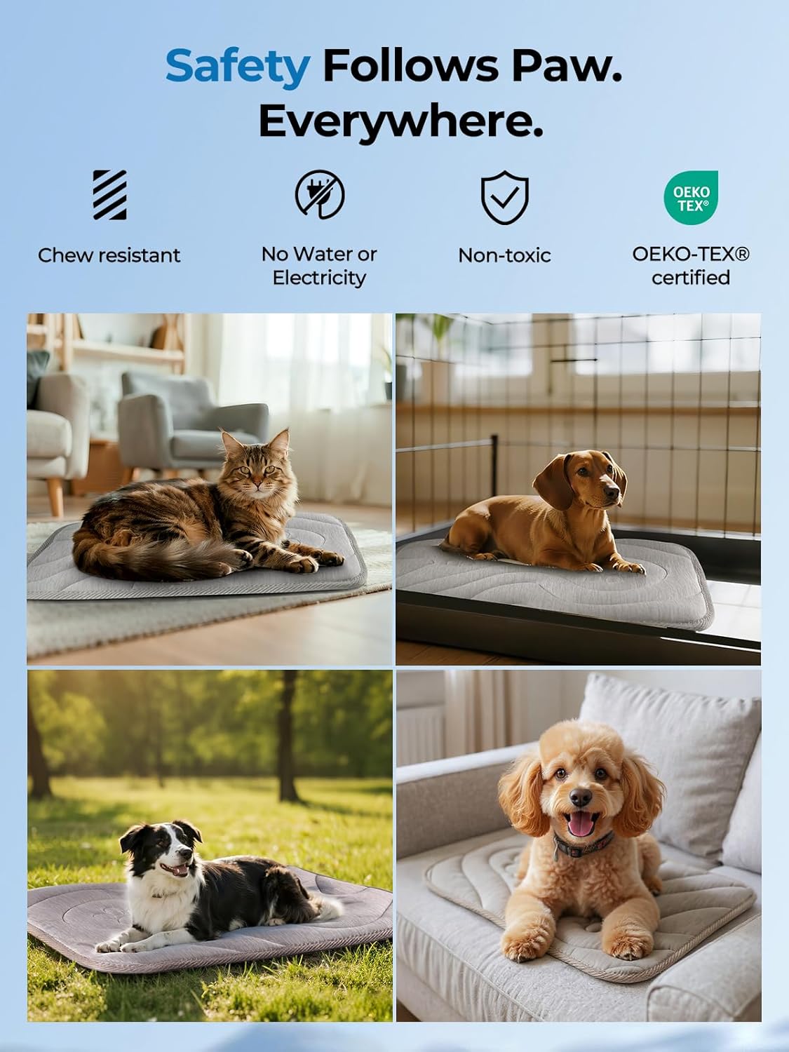 Dog Cooling Mat, Anti-Slip, Thick 3D Orthopedic Summer Pad for Dogs & Cats, Q-MAX > 0.5, Non-Toxic, Machine Washable, Chew-Resistant, Portable for Crate, Bed, Sofa, Car (Cool Grey, Small)