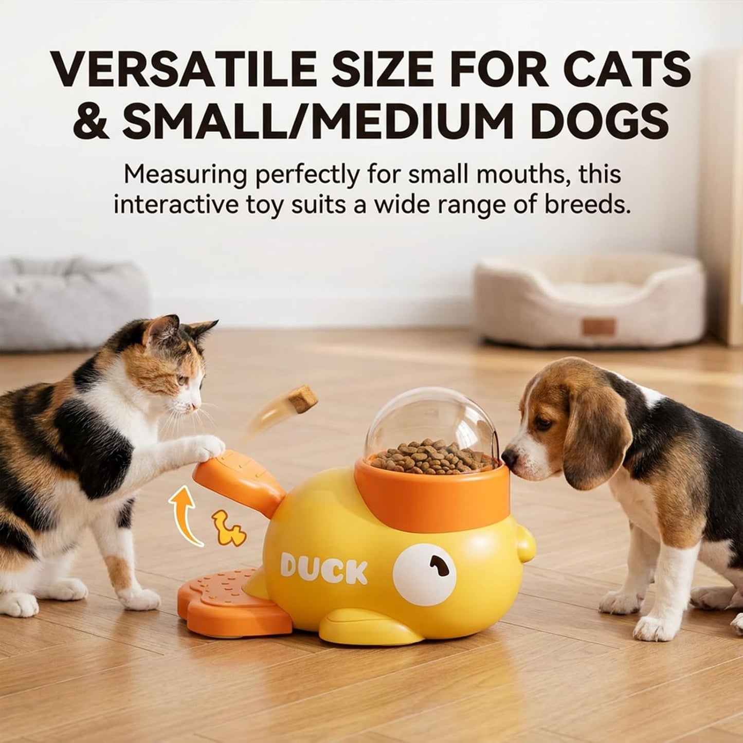 fuzzibud Cat Treat Toy, Duckie Puzzle Cat Feeder,Interactive Dog Toys Food Puzzle Slow Feeder, Cat Treat Dispenser Toy Duck-Shaped Enrichment Toy for Small Medium Dogs and Cats (Yellow)