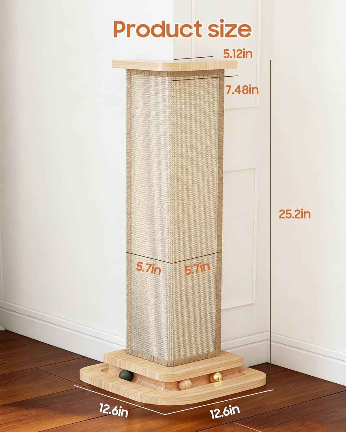 Corner Cat Scratcher, 25'' Cat Scratching Post with Track Balls for 90° Furniture Sofa, Replaceable Sisal Scratch Pad for Wall Furniture Protector