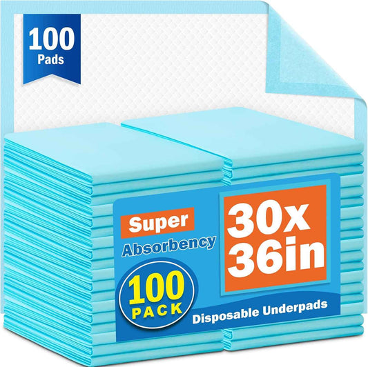 VISRIE 100Pcs 30” x 36”Bed Pads Disposable Adult, Incontinence Bed Pads, Super Absorbency Chucks Pads Disposable, Chucks Underpads Extra Large, Pee Pads for Adults, Pets & Kids, Puppy Training Pads