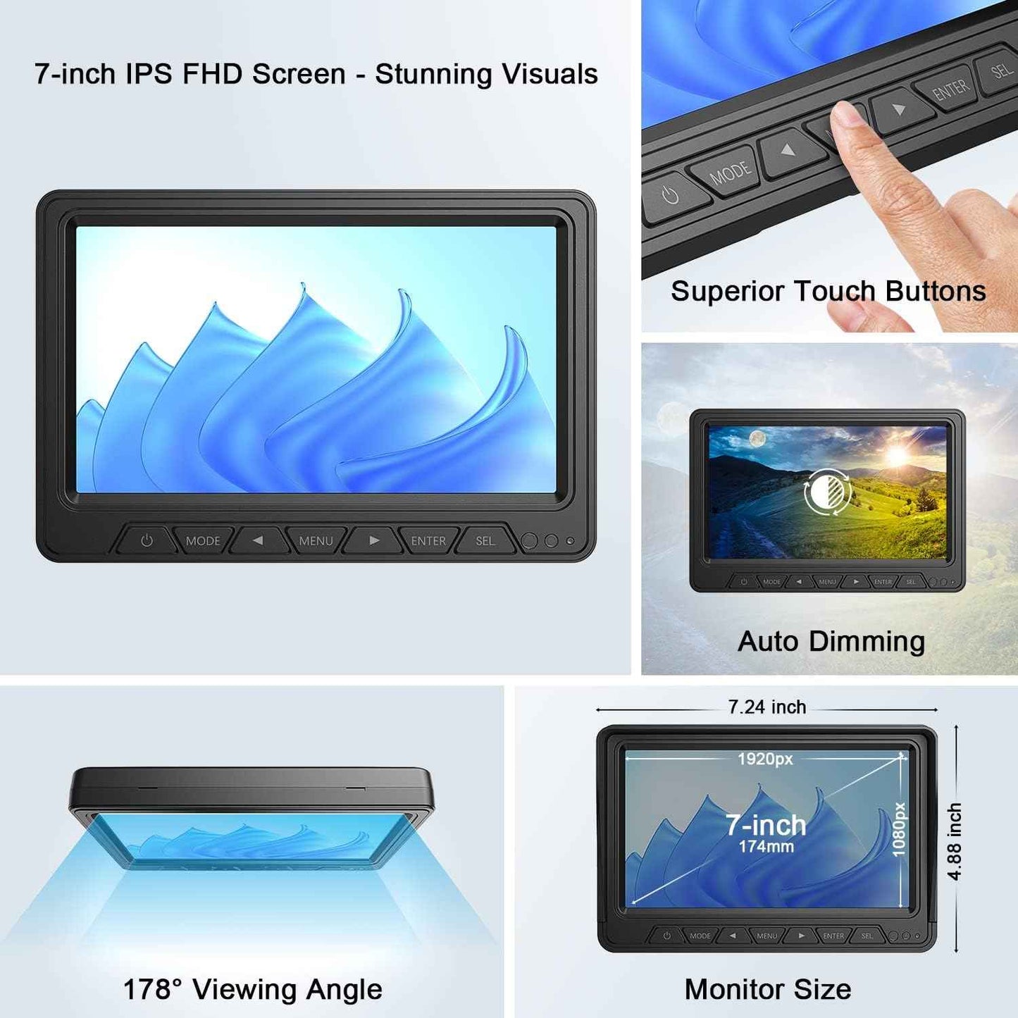 Fookoo HD 1080P 7" Wireless RV Backup Camera System for Furrion Pre-Wired RV Truck Camper, 7" IPS DVR Monitor & Rear View Camera, IR Night Vision IP69 Waterproof DIY Parking Lines - DW7Y5
