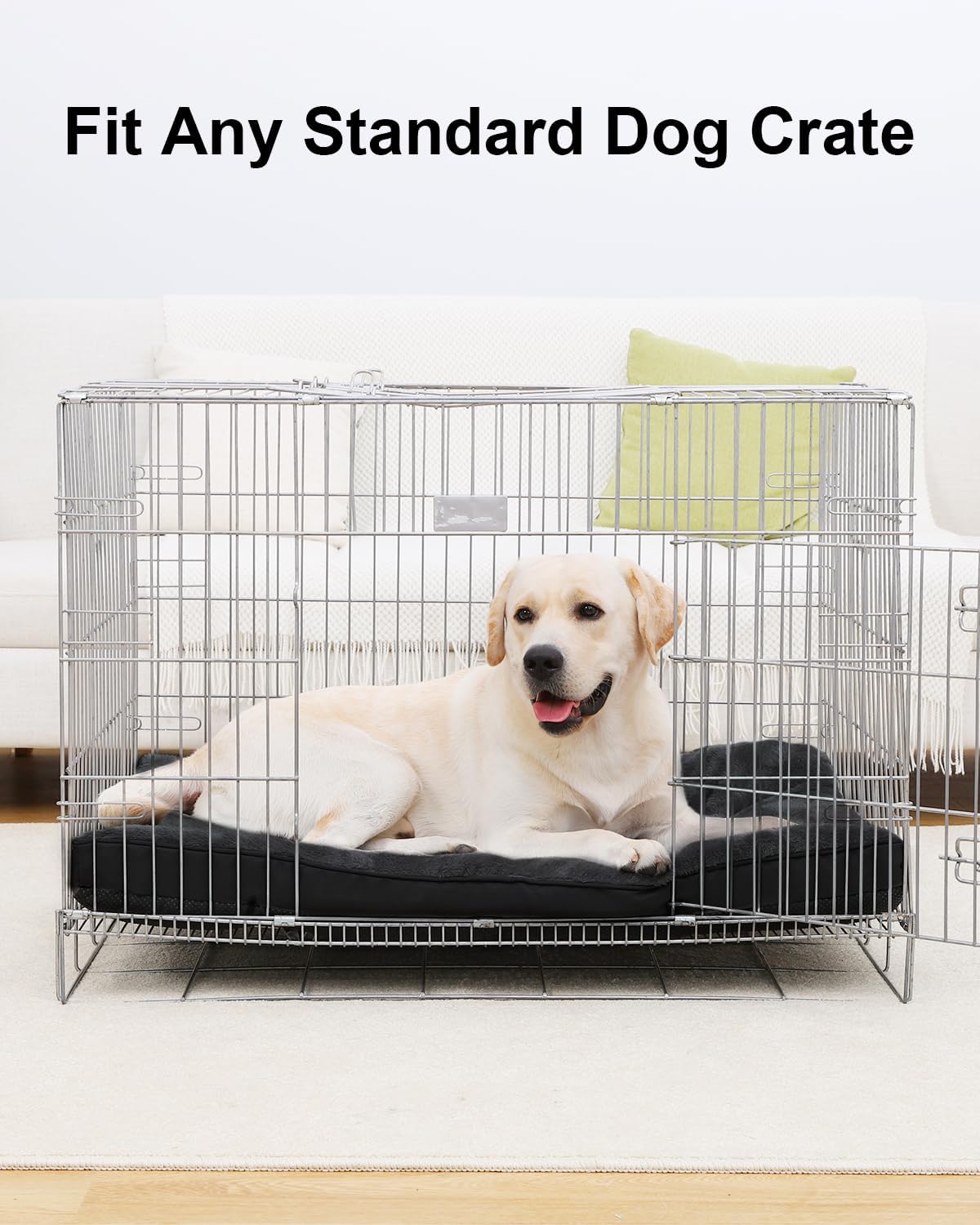EMSLX Dog Crate Bed for Large Size Dogs,Washable Dog Kennel Pad Ultra Soft Pet Sleeping Mat for Cages,Anti-Slip Bottom,35x22 inch,Black