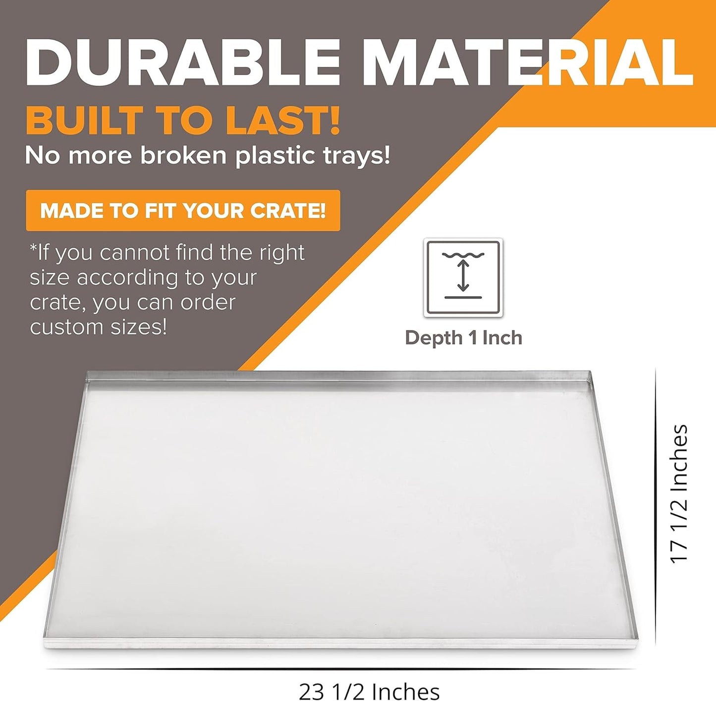 23.5" x 17.5" Metal Replacement Dog Crate Pan Chew Proof Crack Proof Pet Kennel Tray Central Dog Training Crate Pan Pet Supplies, Stainless Steel, 1" H