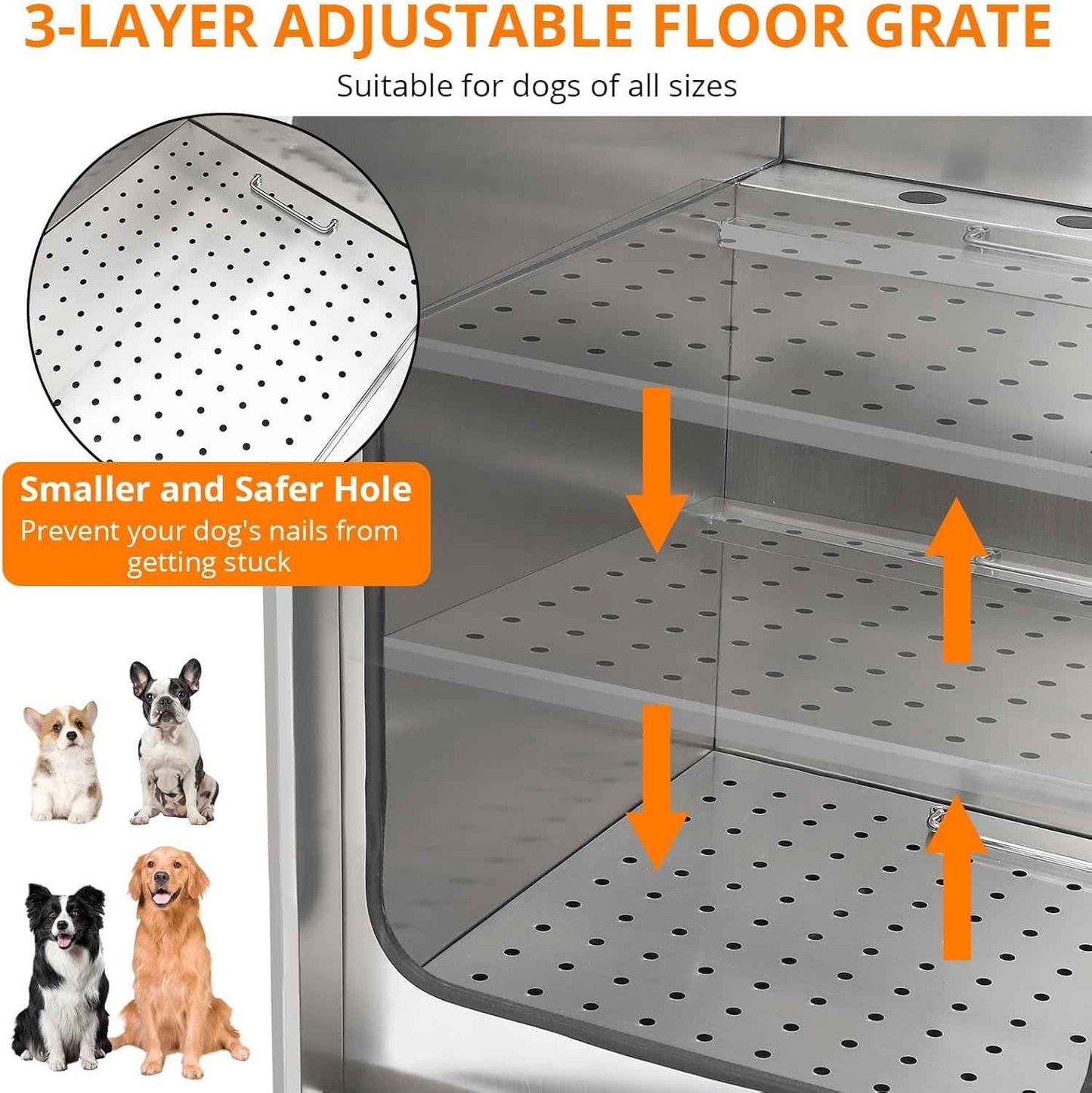 Professional Dog Washing Station,60" Stainless Steel Pet Grooming Tub w/Sliding Door, Non-Slip Steps,Faucet & Showerhead & Soap Holder Bathtub,for Medium & Small Dogs, Supports 250Lbs