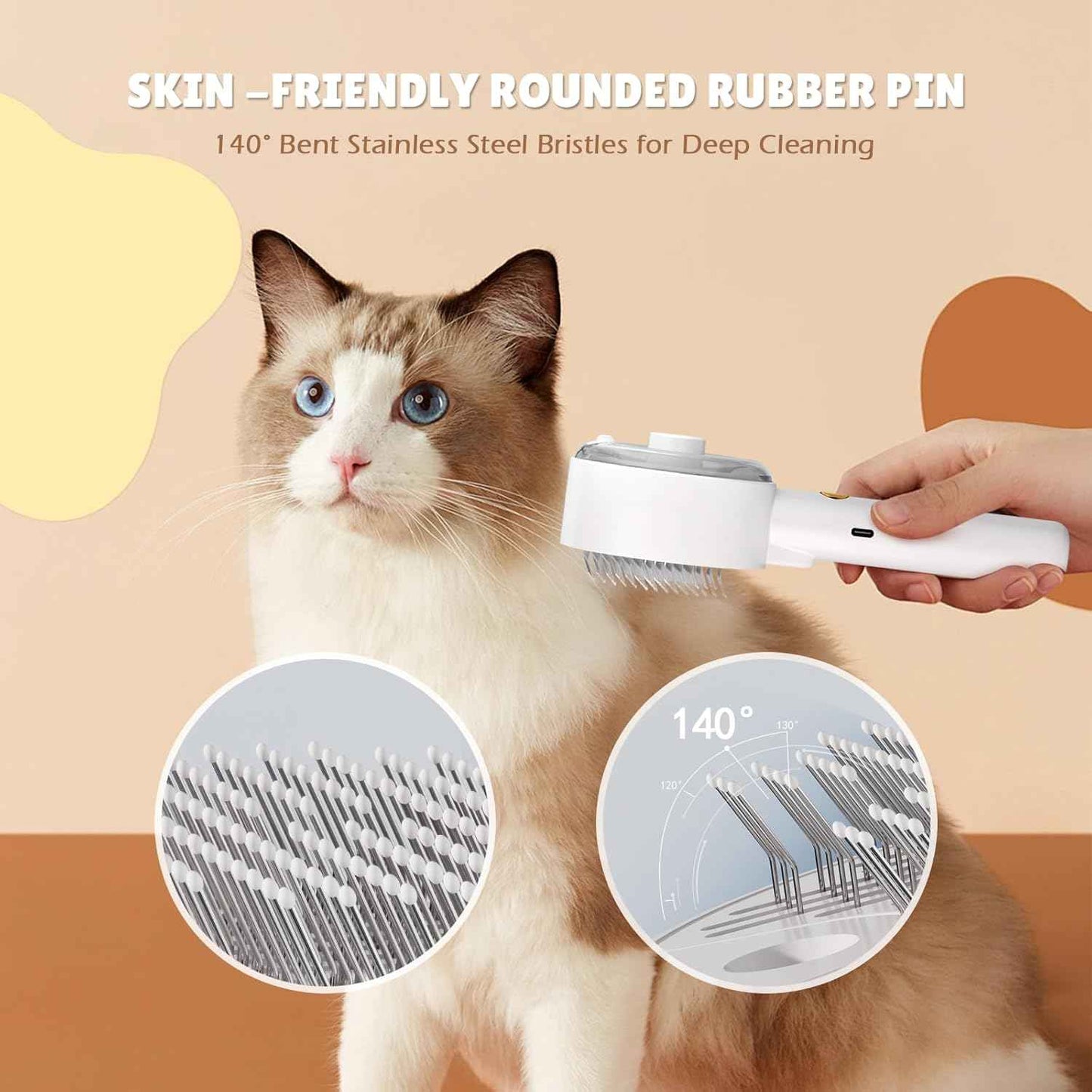 Cat Steam Brush,Cat Brushes for Indoor Cats, 4 In 1Spritz Spray Defur Comb, Cloud Care Shedding Control, Pet Grooming Brush for Long Short Hair Cats Dogs, Massage Clean Design Pet Steam Brushes