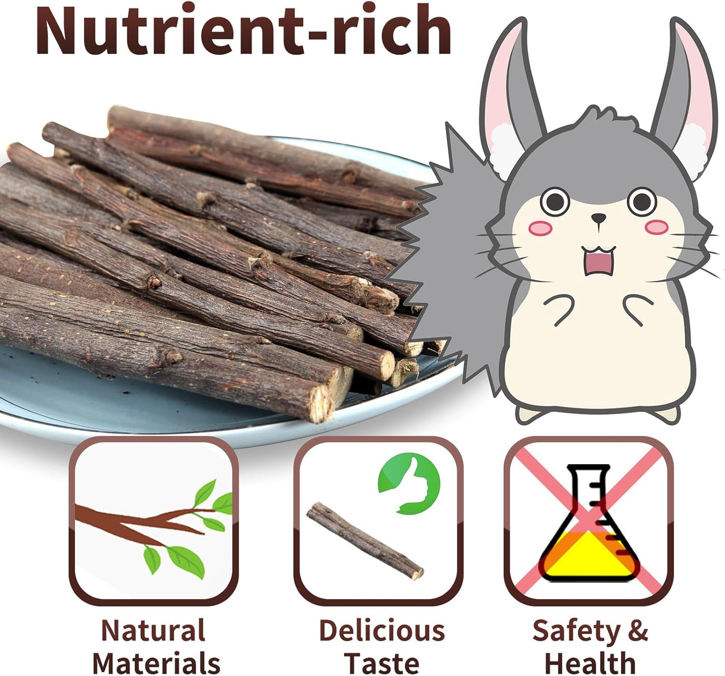 330g Natural Apple Sticks Rabbit Chew Toys, Bunny Teething Toys, Easy to Store in Jar, Ideal for Rabbit, Guinea Pig, Hamster, Chinchilla, Chipmunks, Squirrels, Gerbils and other Small Animals