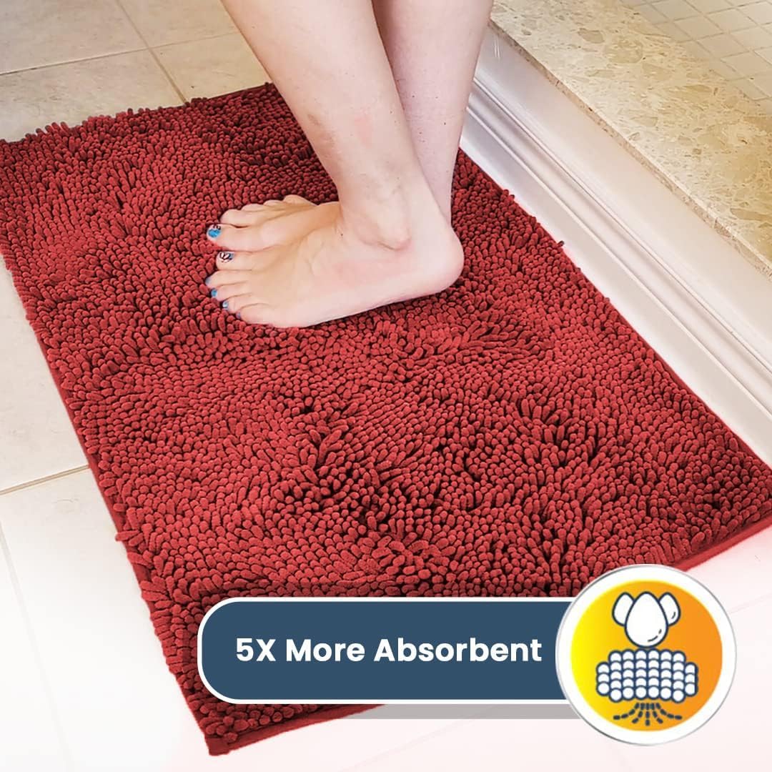 Muddy Mat® AS-SEEN-ON-TV Highly Absorbent Microfiber Door Mat and Pet Rug, Non Slip Thick Washable Area and Bath Mat Soft Chenille for Kitchen Bathroom Bedroom Indoor and Outdoor - Red 24" x 96"