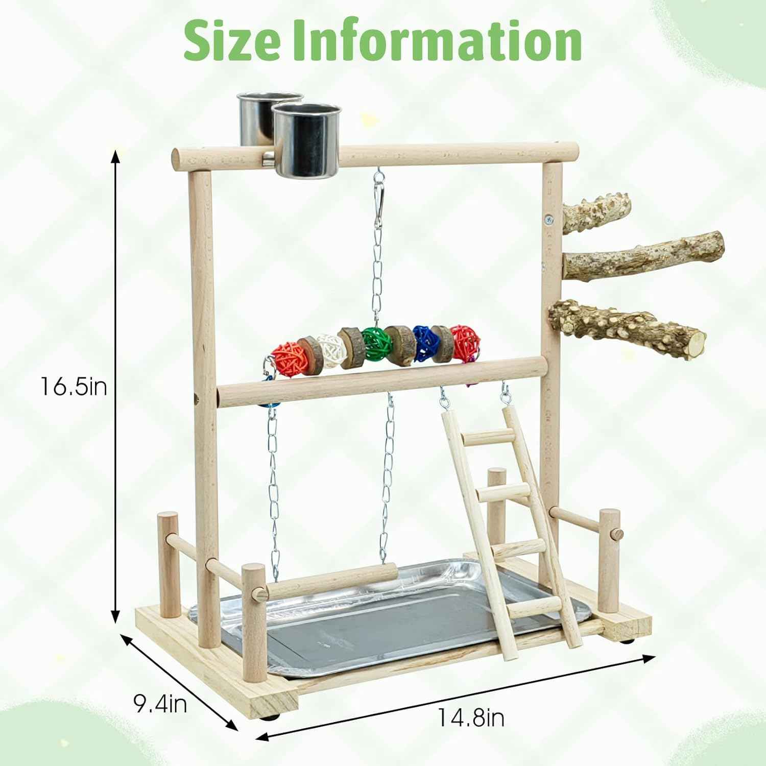 kathson Bird Play Stand Parrot Perch Stand Natural Wood Bird Playground Playstand for Cockatiel Conures Parakeet Parrots Budgie Lovebird Finch Small Birds