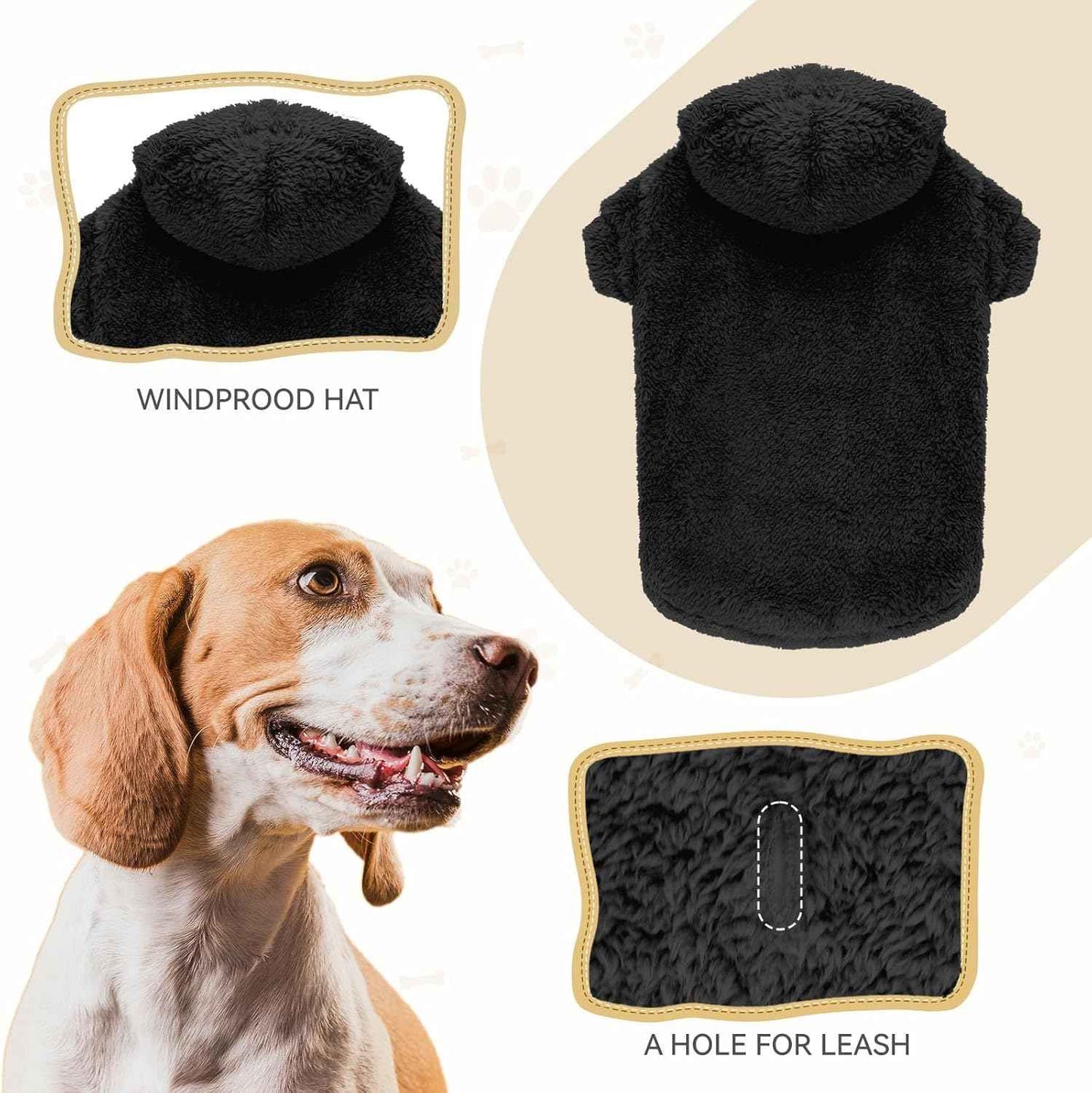 Fuzzy Dog Hoodie Dog Sweaters for Small Dogs Soft Double-Sided Plush Fleece Pet Sweater Clothes Pet Coats Sherpa Hooded Sweatshirt(Black-XS)