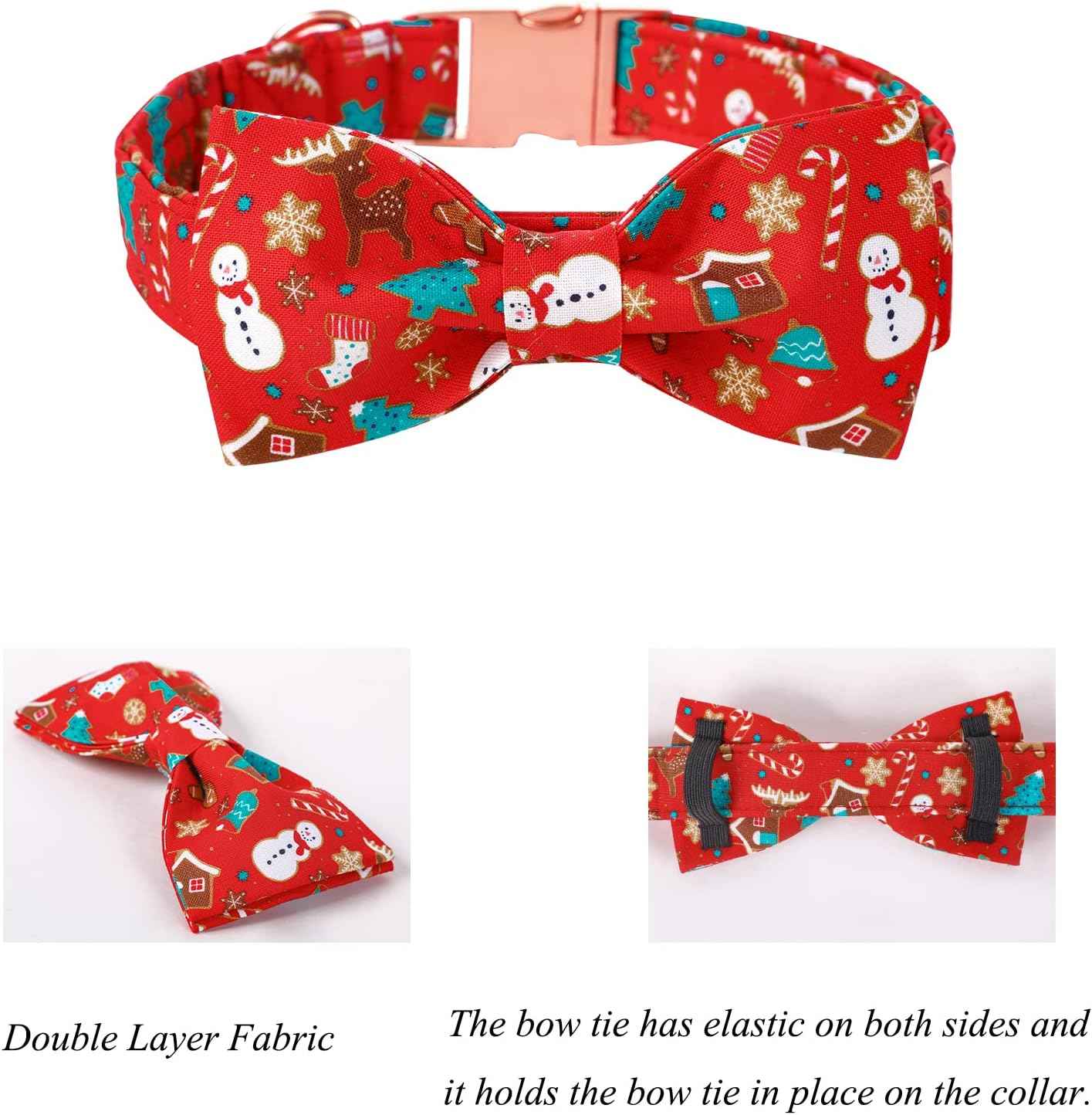 Lionet Paws Christmas Dog Collar with Bowtie, Dog Bowtie Collar with Metal Buckle for Dogs, Adjustable Comfortable Dog Collar Girl Boy Gift, M, Neck 13.5-22 in
