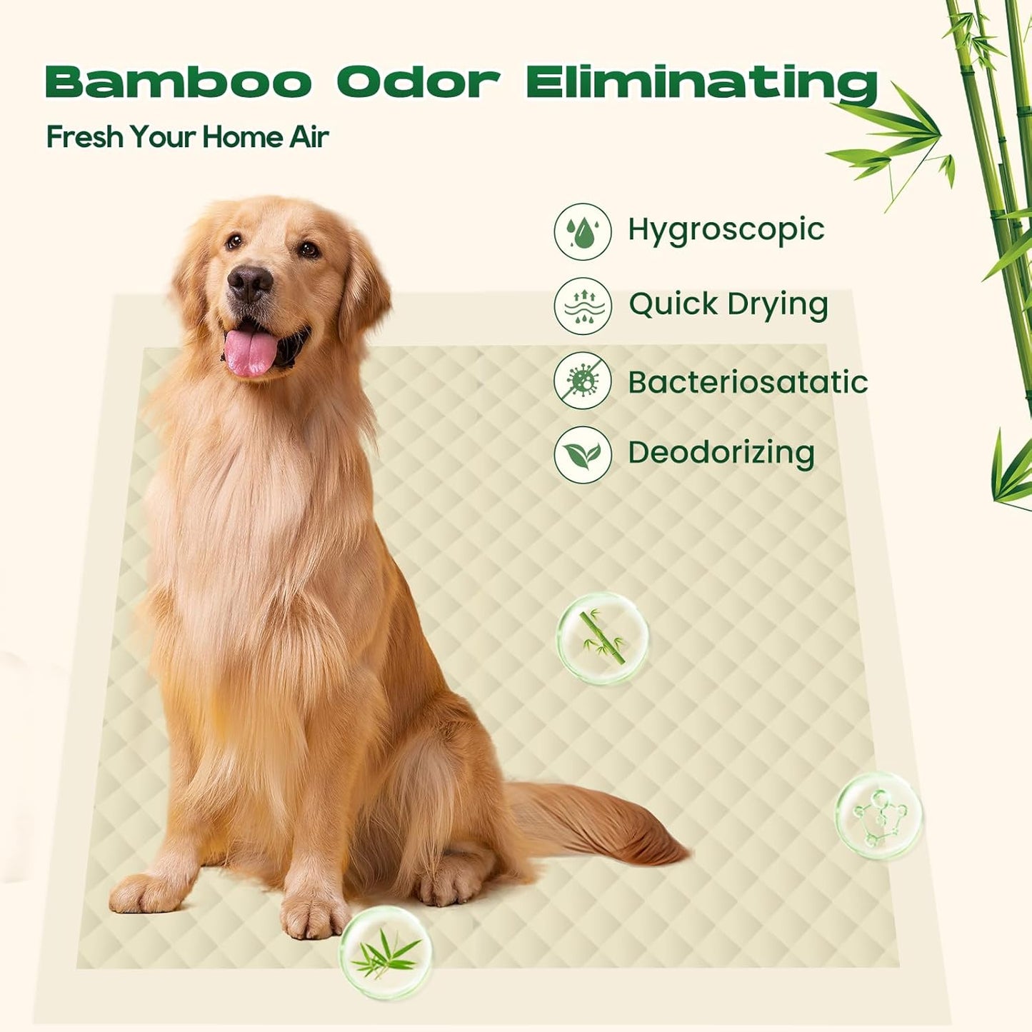50-Count 30"x36" XXL Puppy Pads Disposable Pee Pads for Dogs Extra Large Super Absorbent Bamboo Training Pads Deodorizing & Leak-Proof with Adhesive Tabs