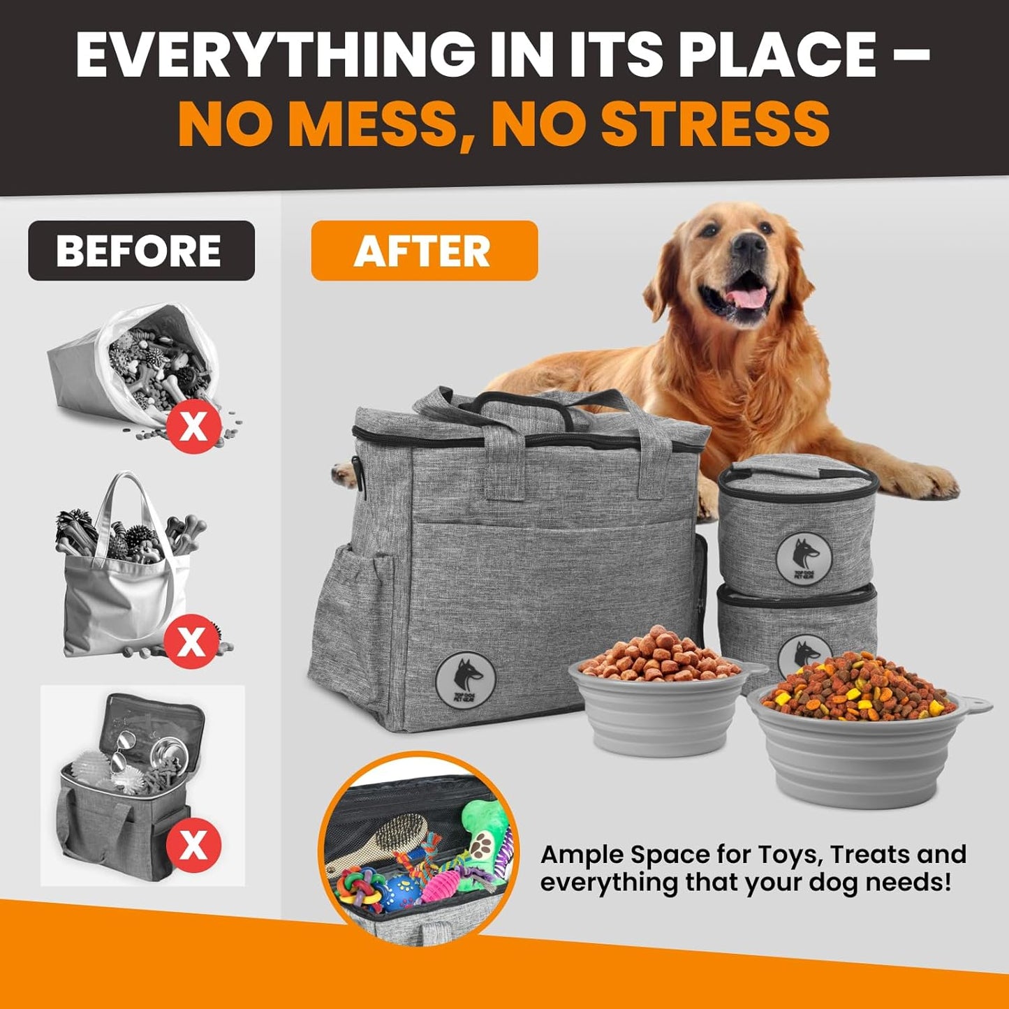 Dog Travel Bag for Supplies - Airline-Approved Backpack for Dogs - Pet Supply Organizer with Foldable Bowls & Food Containers - Pet Travel Bag - Dog Bags for Travelling with Accessories