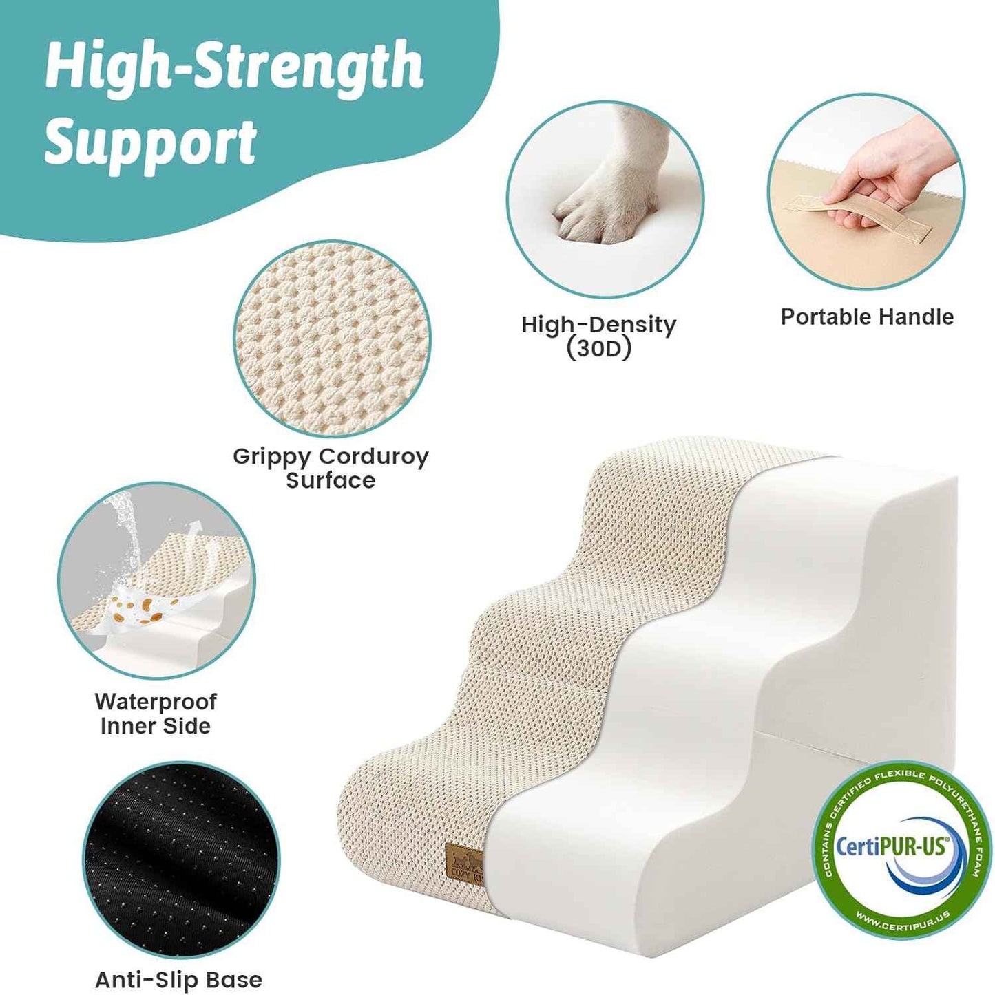 COZY KISS Dog Stairs for Small Dogs, 3-Step 2 in 1 Transformable Pet Stairs for Couch and Bed, 15.7" H Dog Steps for Old Cats, Puppy, Small Dogs (Beige, 15.7x22.4x15.7 in, 3.0)
