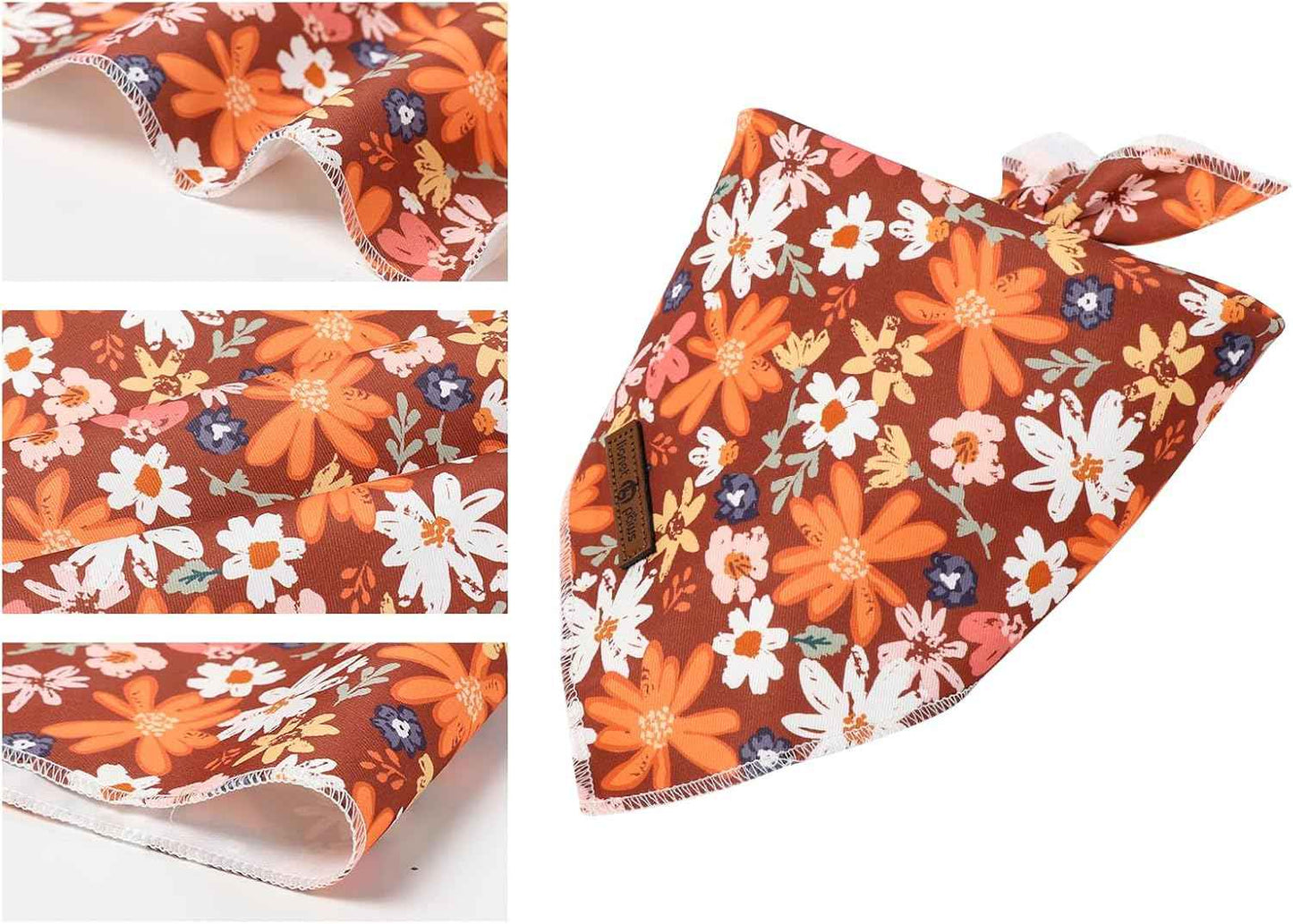 Lionet Paws Fall Dog Bandana Washable Cotton Brown Handkerchief Scarf Triangle Floral Oxalis Bandana for Small Medium Dogs Girl Boy