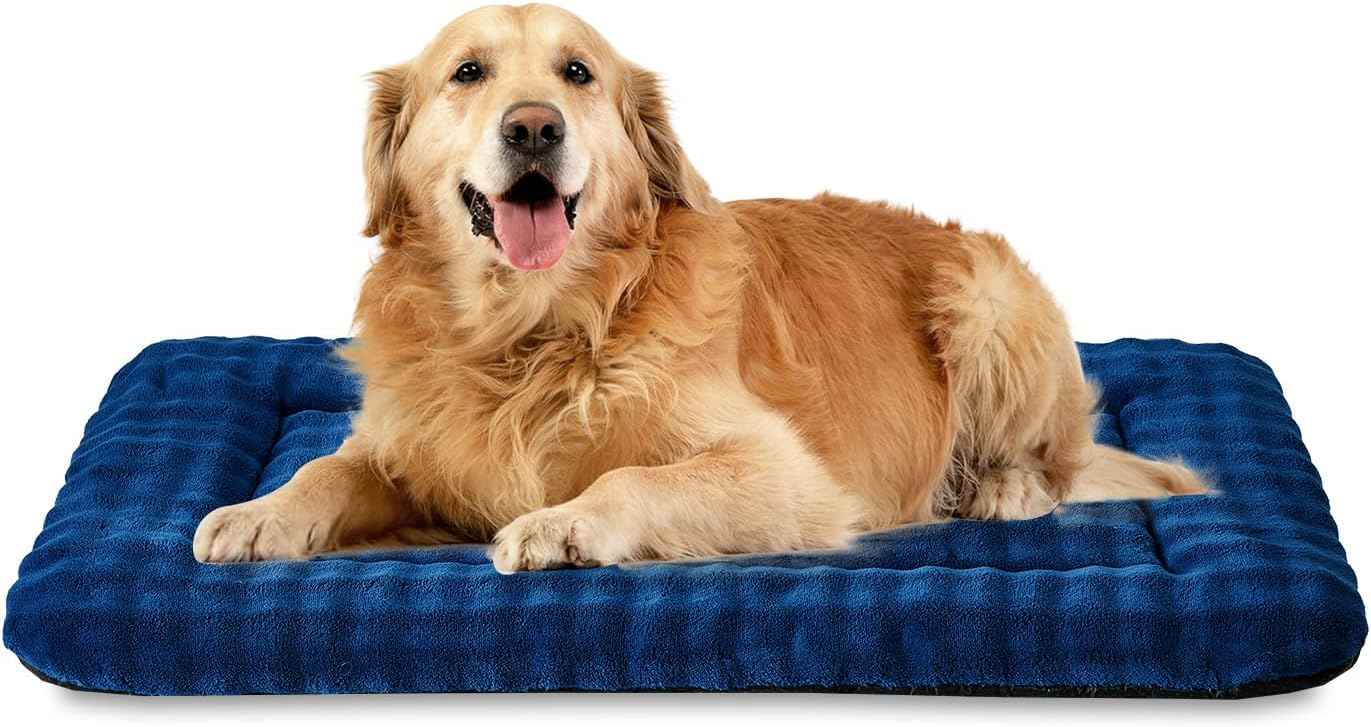 Dog Bed Mat Crate Pad for Large Dogs, Washable Soft Pet Sleeping Mat Kennel Pad with 3D Bubble Pattern, Navy Blue, 42"x 28"