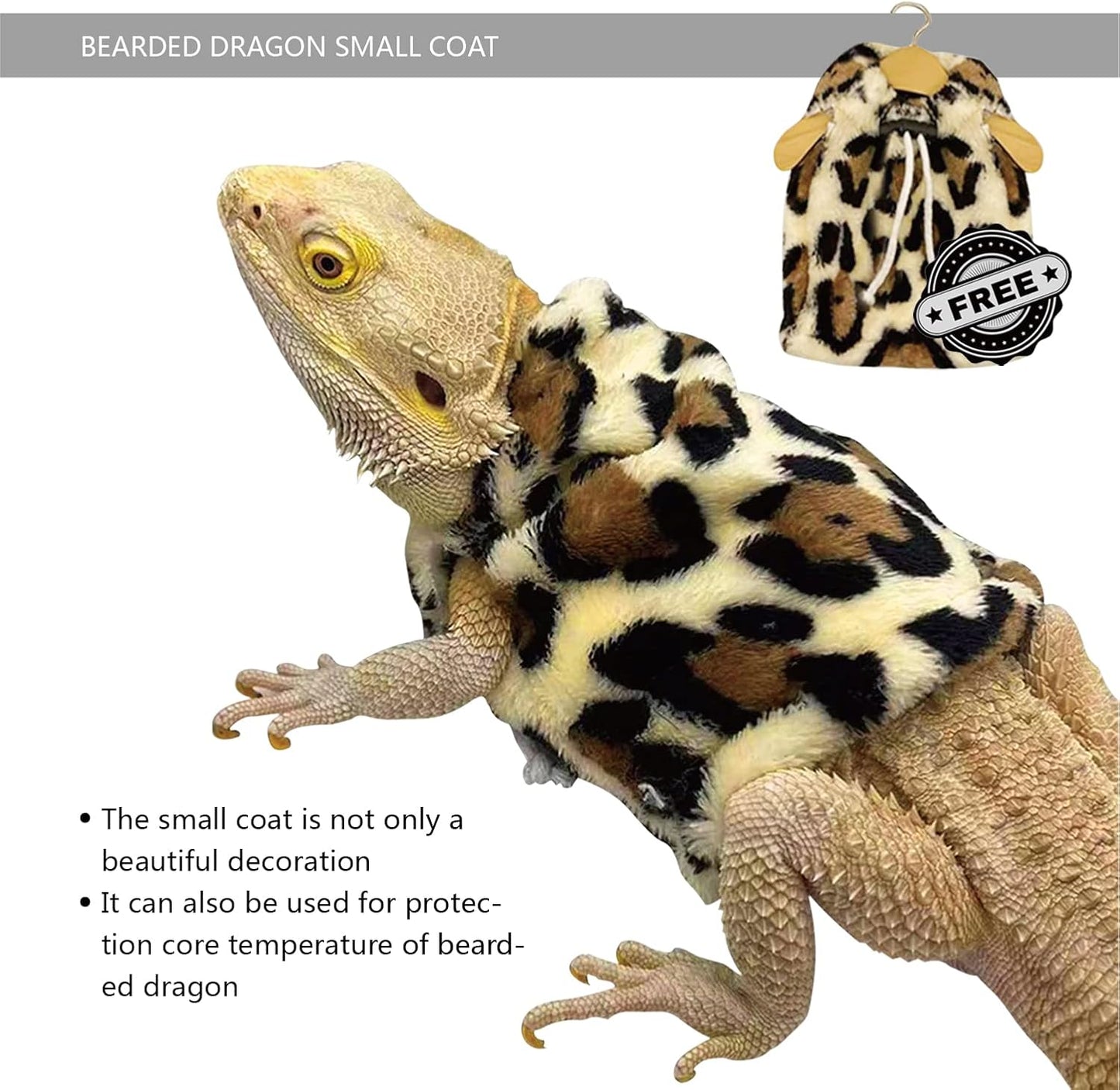 Bearded Dragon Leash and Harness Set, Beardie Carrier, Lizard Adjustable Harness with Leather Wings and Sling Bag, Reptile Small Pet Backpack Batwing Accessories (Leopard Pattern)