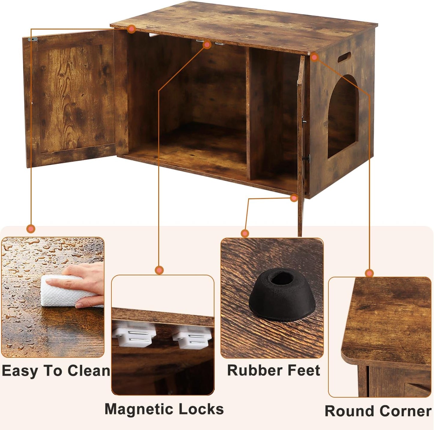 Timberer Cat Litter Box Enclosure, Litter Box Furniture Hidden with Removable Divider, Wooden Cat Washroom Furniture, Indoor Cat House, Rustic Brown