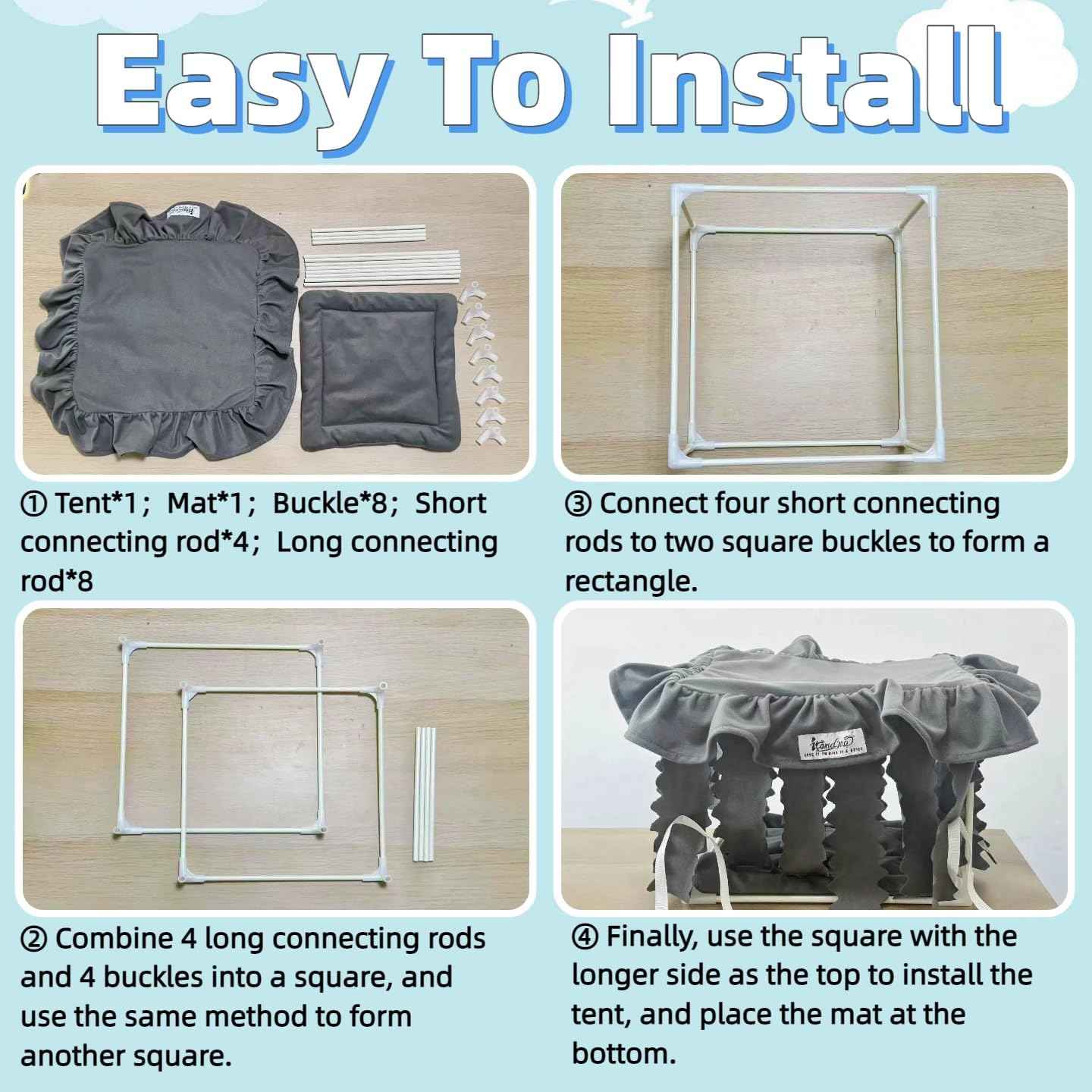 Guinea Pig Hideout & Hamster Bed Machine Washable Small Animal Bed Cage Accessories for Hamster Bunny Ferret Chinchilla Hedgehog Bearded Dragon and Rat (Grey)