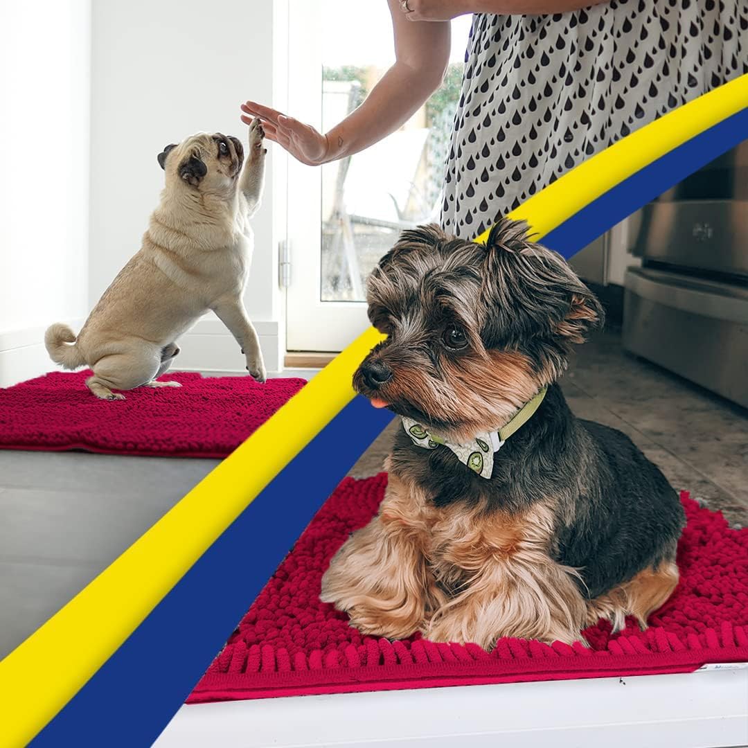 Muddy Mat® AS-SEEN-ON-TV Highly Absorbent Microfiber Door Mat and Pet Rug, Non Slip Thick Washable Area and Bath Mat Soft Chenille for Kitchen Bathroom Bedroom Indoor and Outdoor - Maroon 36" x 120"