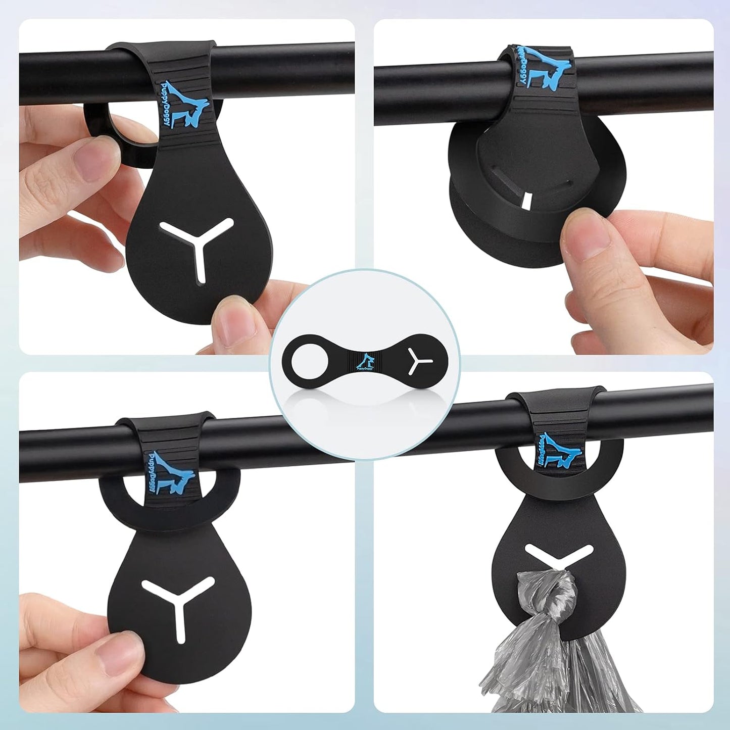 PuppyDoggy Dog Poop Bag Holder for Leash Waste Bag Carrier Dog Poop Bag Dispenser for Walking Running Bicycle Accessory 4 pieces (Blue)