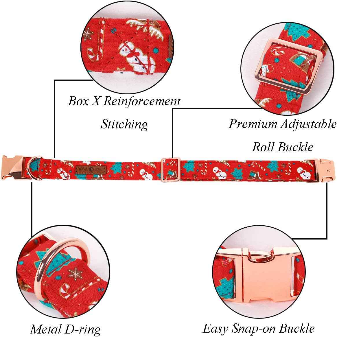 Lionet Paws Christmas Dog Collar with Flower, Dog Flower Collar with Metal Buckle for Dogs, Adjustable Comfortable Dog Collar Girl Gift, XL, Neck 16-26 in