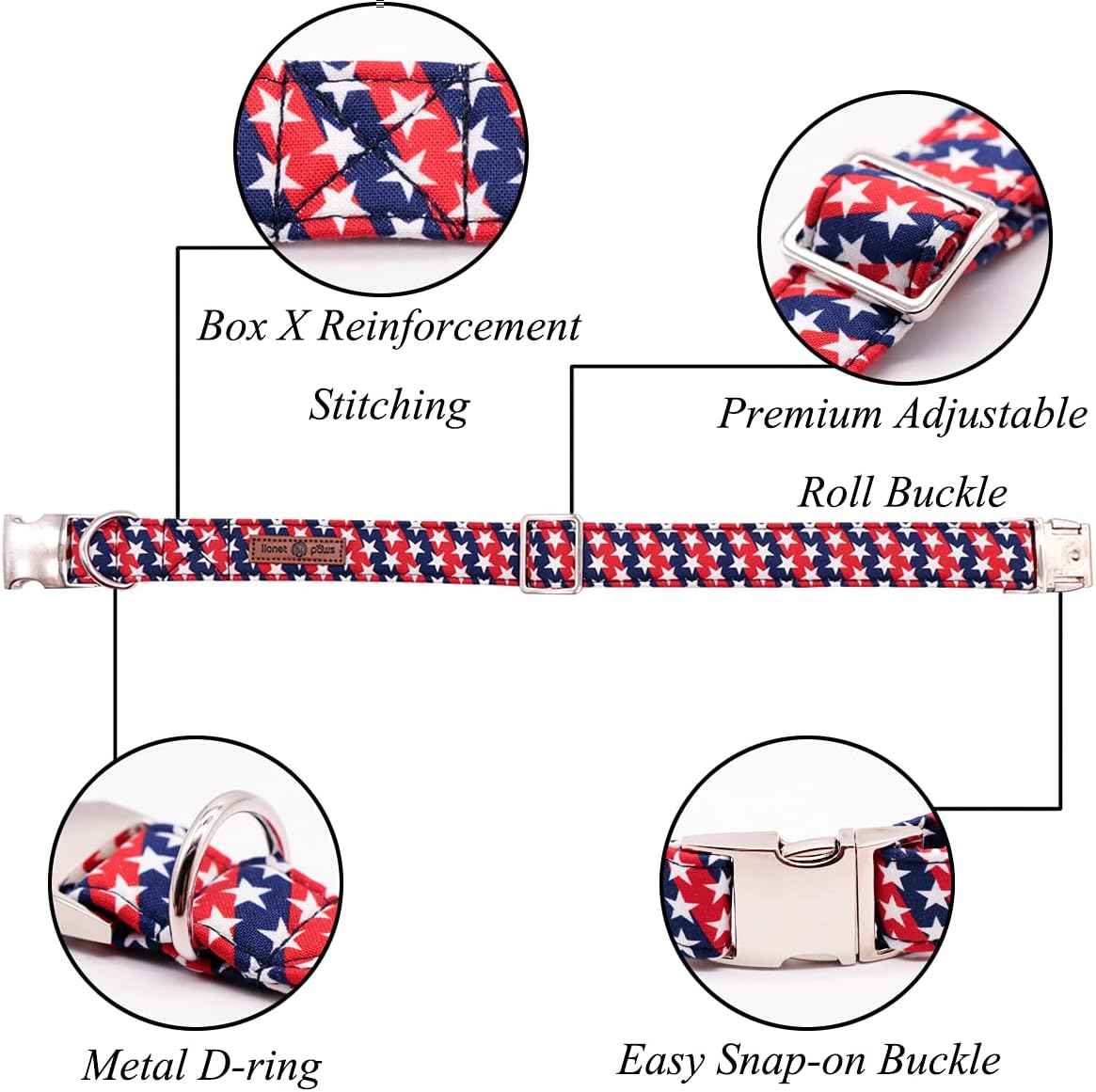 Lionet Paws Patriotic Dog and Cat Collar with Bowtie, 4th of July, Soft and Comfortable, Adjustable Collar for Puppies and Cats, Neck 7-11 inches