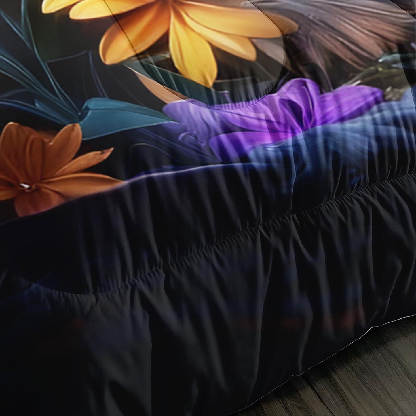 Blue Cat Themed Comforter 3Pcs Twin Mysterious Animal Pet Cat Kitten Butterfly Bedding Set for Kid Teen Girl Boy Adult Dreamy Aesthetics Floral Quilt Bed Decor with 1 Comforter & 2 Pillowcases
