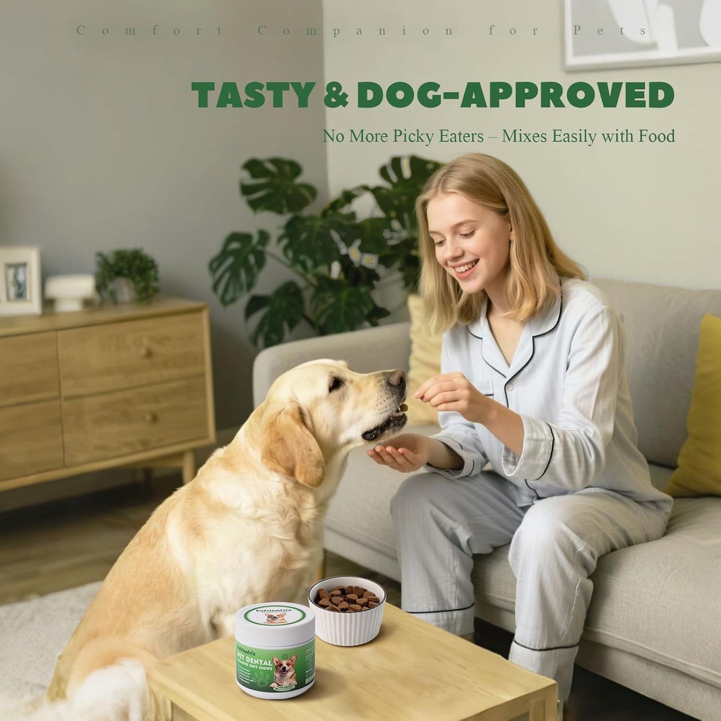 Dog Dental Chews, Dog Teeth Cleaning Soft Chews for Fresh Breath, Plaque & Tartar Control, Dental Care for Dogs with Natural Enzymes and Probiotics