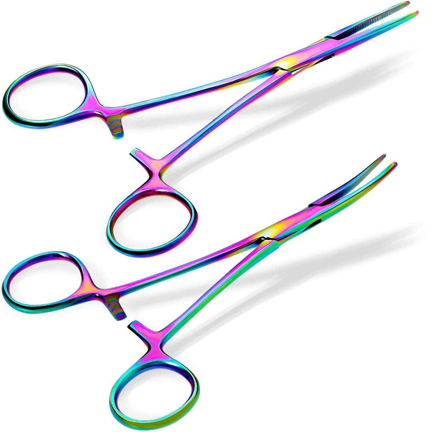 BBTO Hemostat Curved and Straight Hemostat Forceps Piercing Pliers Forceps, Stainless Steel Straight and Curved Pliers, Fishing Tweezer(Colorful,2 Pcs)
